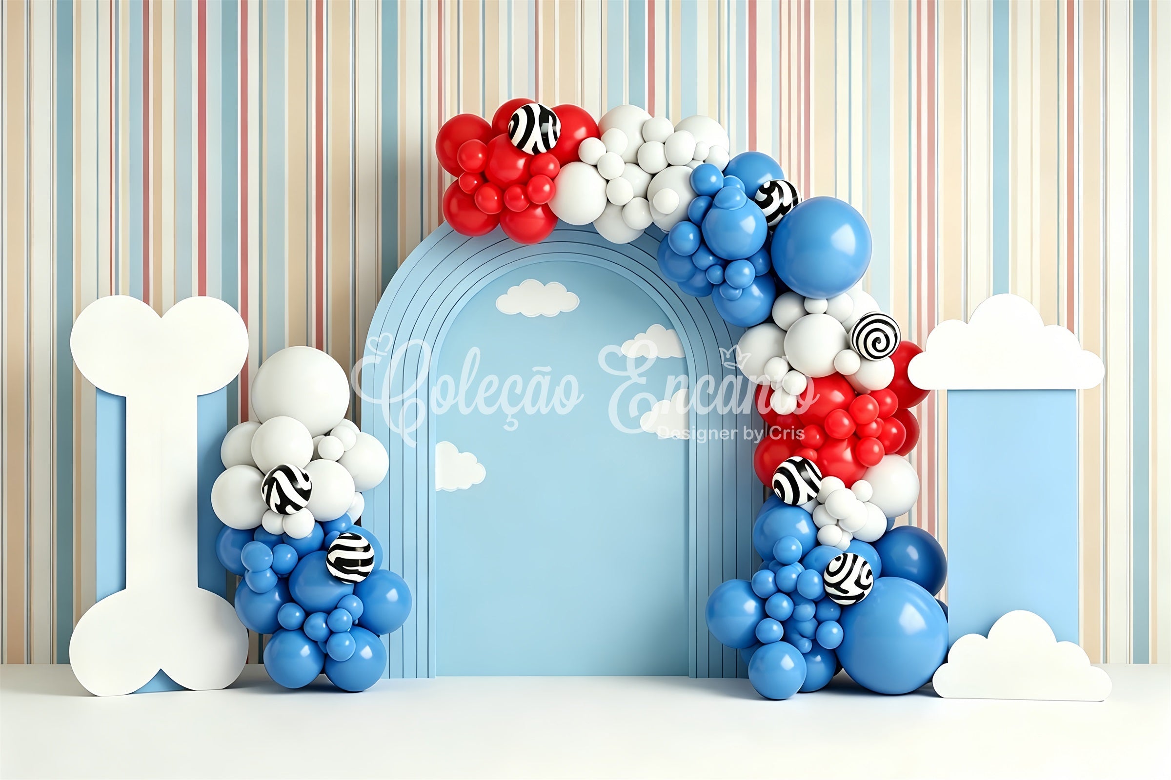 Baby Fotohintergrund Welpe Knochen Wolken Ballonbogen Kinder Kulisse CEM65-213