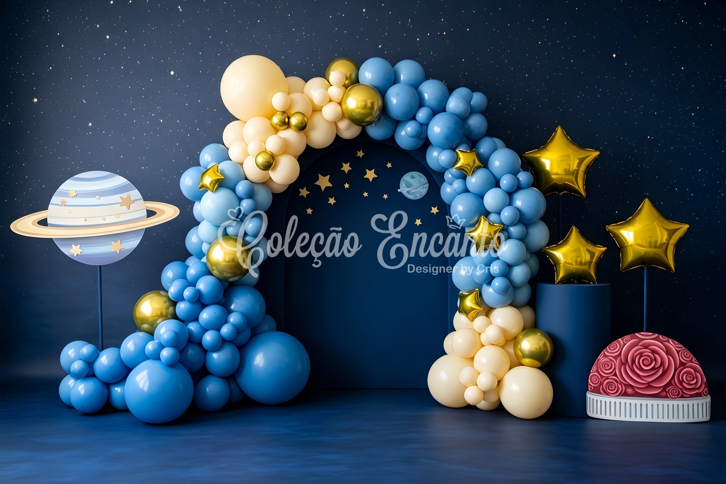 Baby Fotohintergrund Sternenhimmel Planet Ballonbogen Kinder Hintergrund CEM65-214