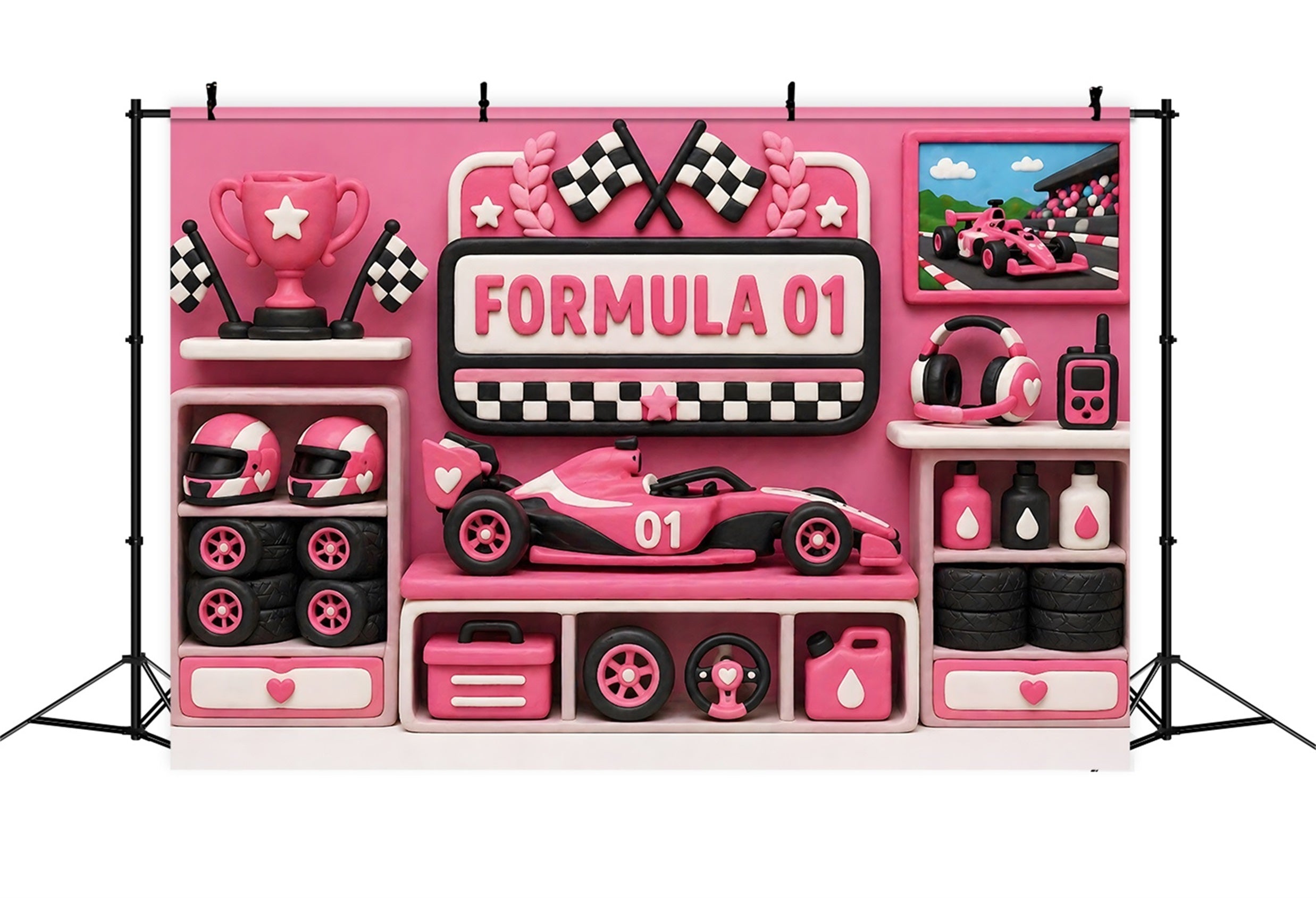 Rosa Rennsport Garage Pokale Baby Fotohintergrund Kinder Hintergrund CEM65-25