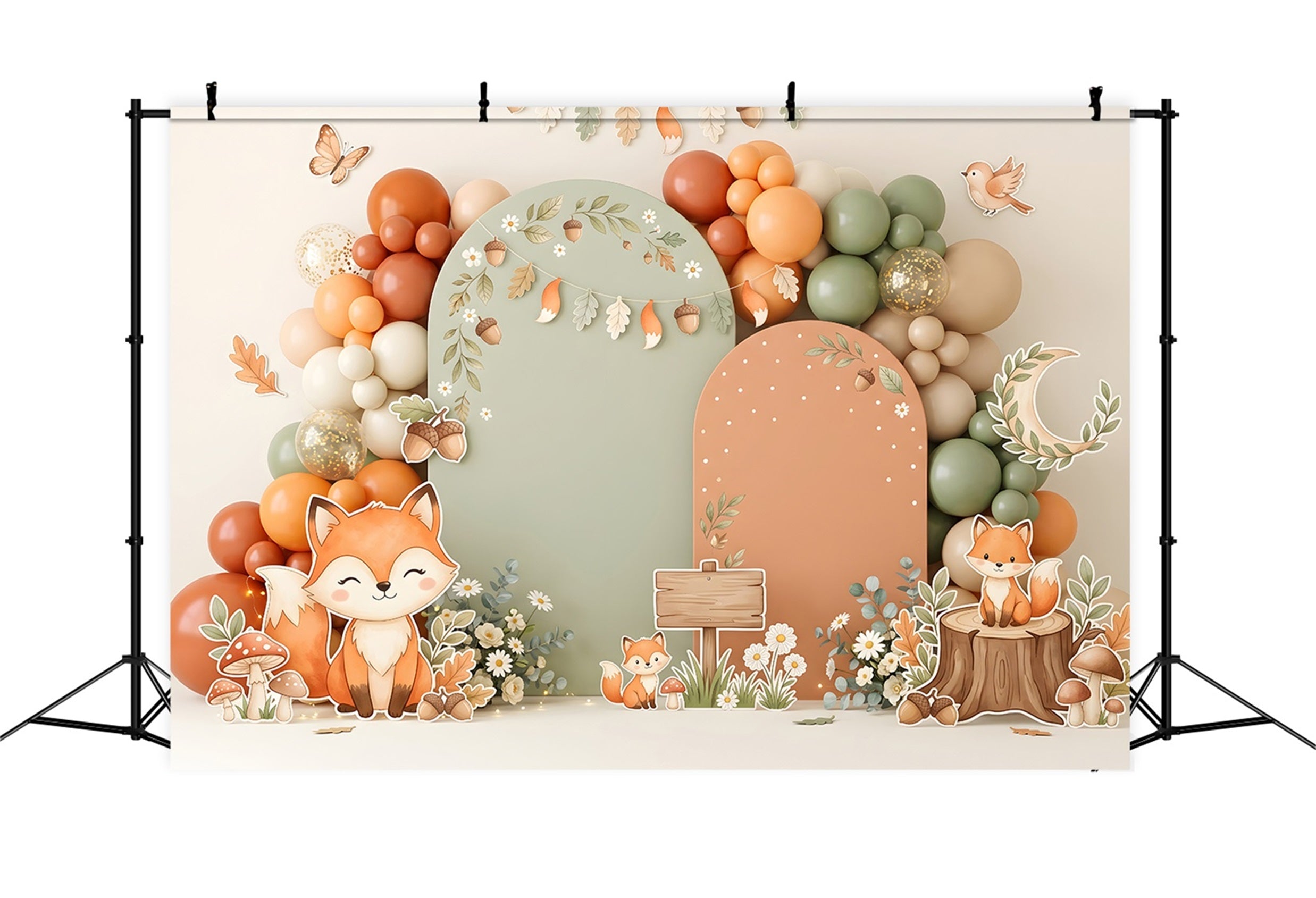 Herbst Fuchs Wald Ballonbogen Baby Fotohintergrund Kinder Kulisse CEM65-28