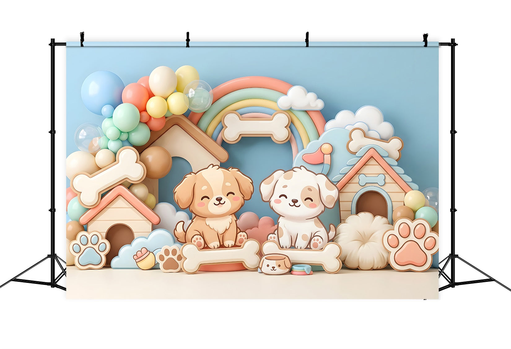Baby Fotohintergrund Süßer Welpe Hundehütte Regenbogenballons Kinder Kulisse CEM65-32