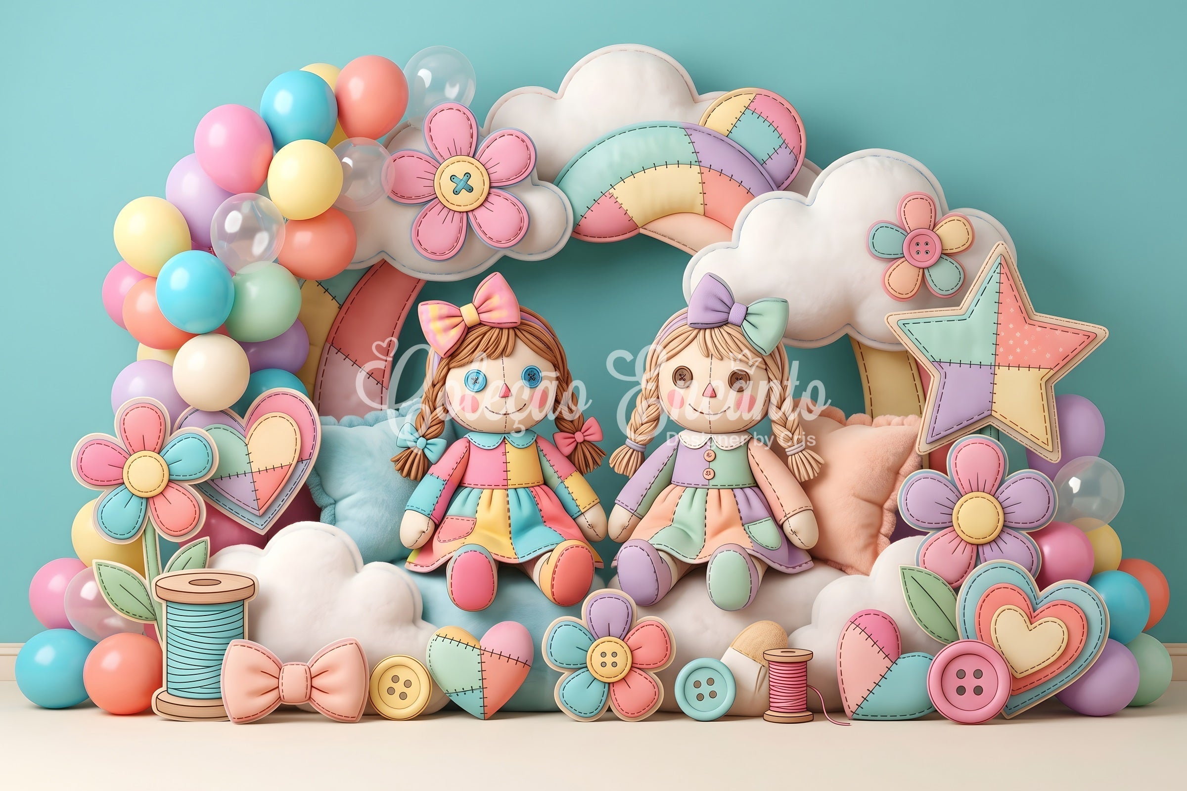 Baby Fotohintergrund Patchwork Puppe Regenbogenballons Kinder Hintergrund CEM65-33