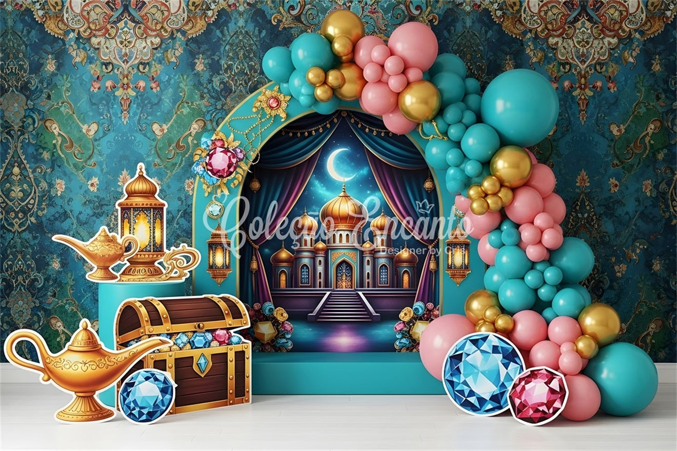 Baby Fotohintergrund Arabischer Palast Schatz Ballonbogen Kinder Kulisse CEM65-38