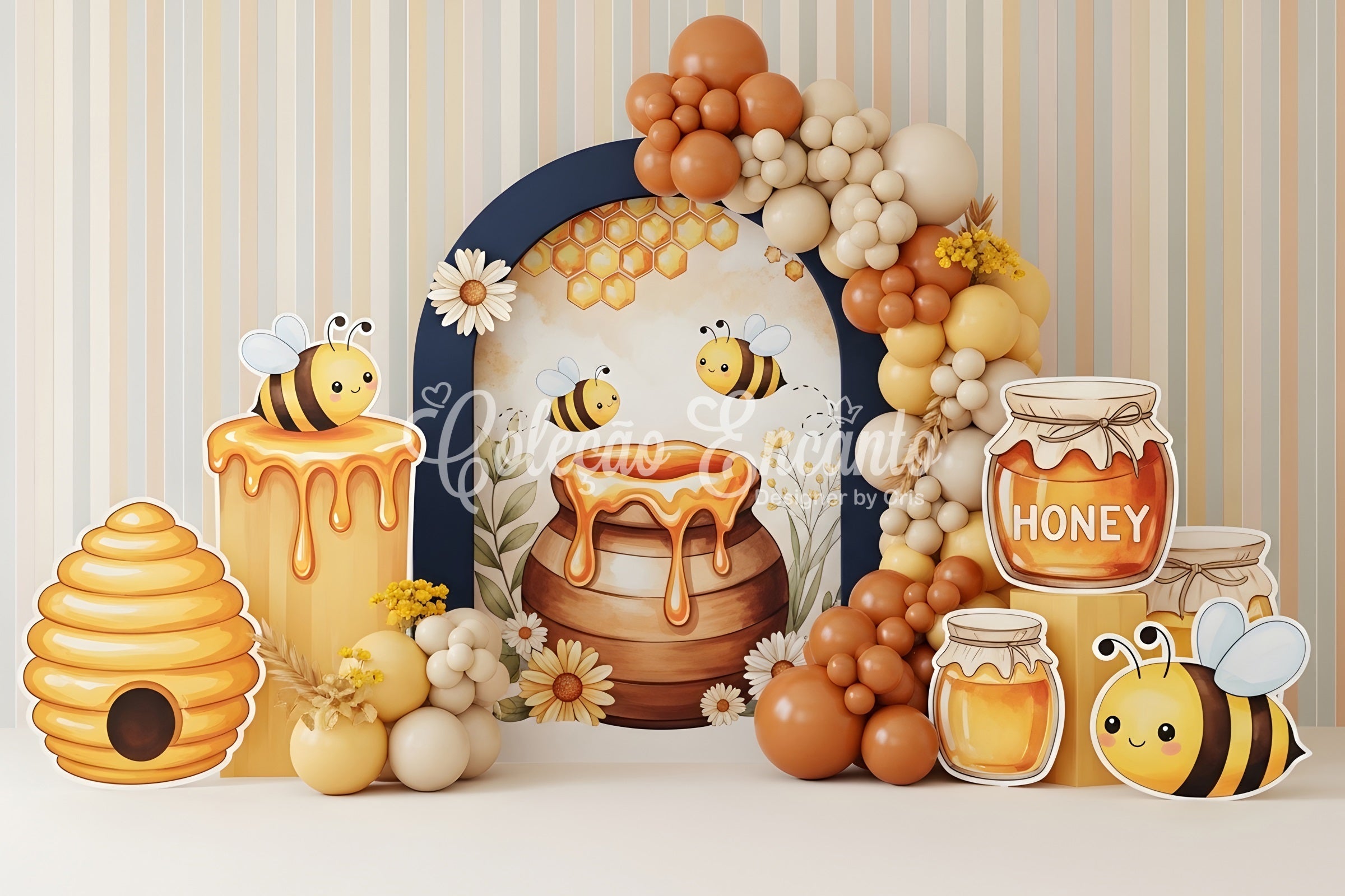 Baby Fotohintergrund Honigbiene Bienenstock Ballonbogen Kinder Hintergrund CEM65-43