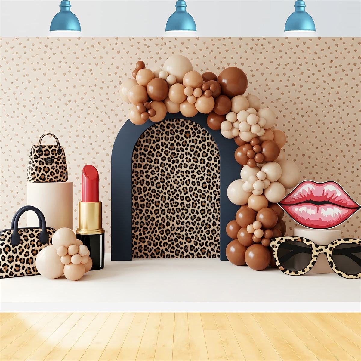 Baby Fotohintergrund Leopard Mode Lippenstift Ballonbogen Kinder Hintergrund CEM65-47