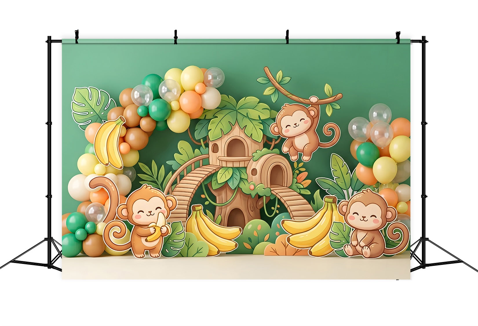 Baby Fotohintergrund Dschungel Affe Bananen Baumhaus Kinder Hintergrund CEM65-49