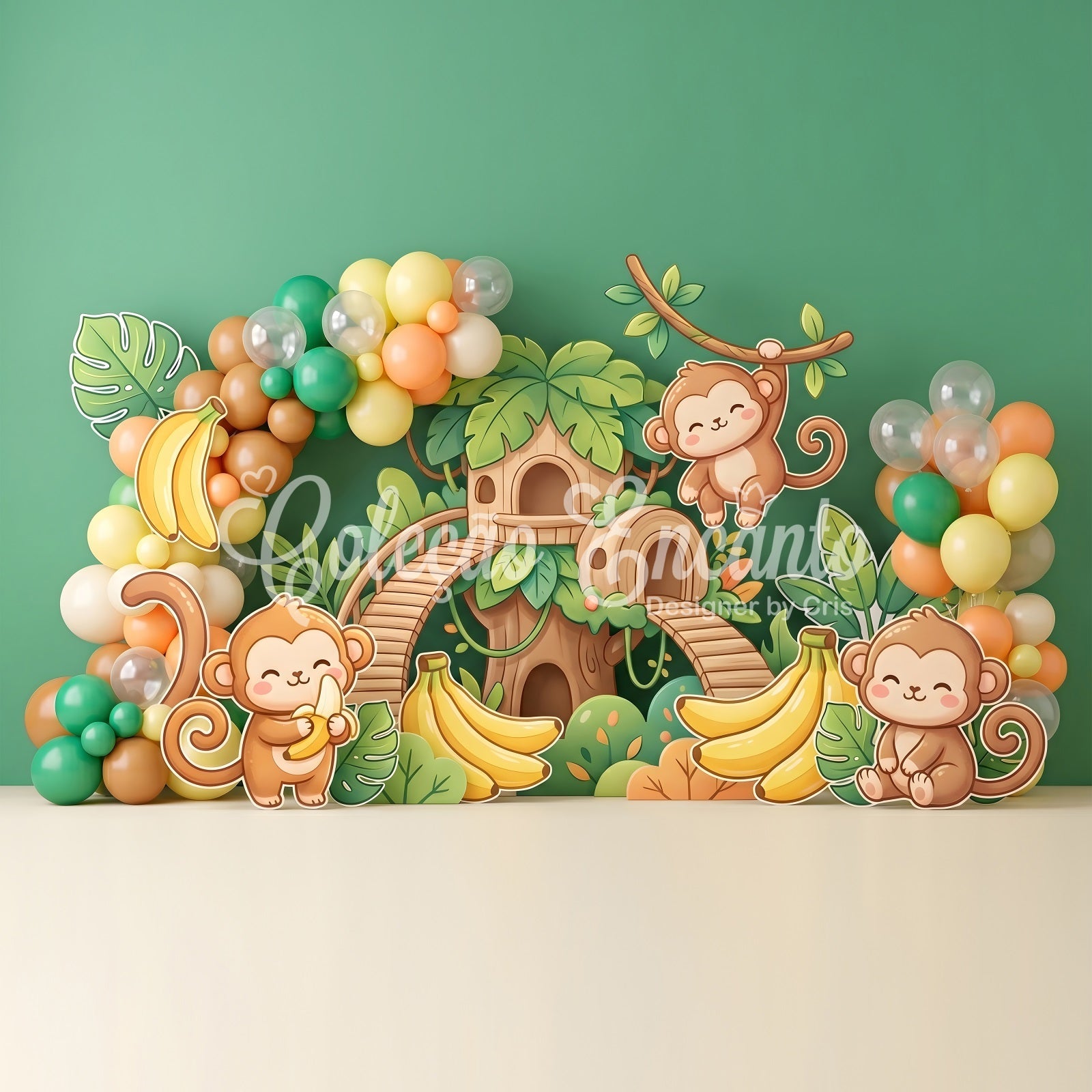 Baby Fotohintergrund Dschungel Affe Bananen Baumhaus Kinder Hintergrund CEM65-49