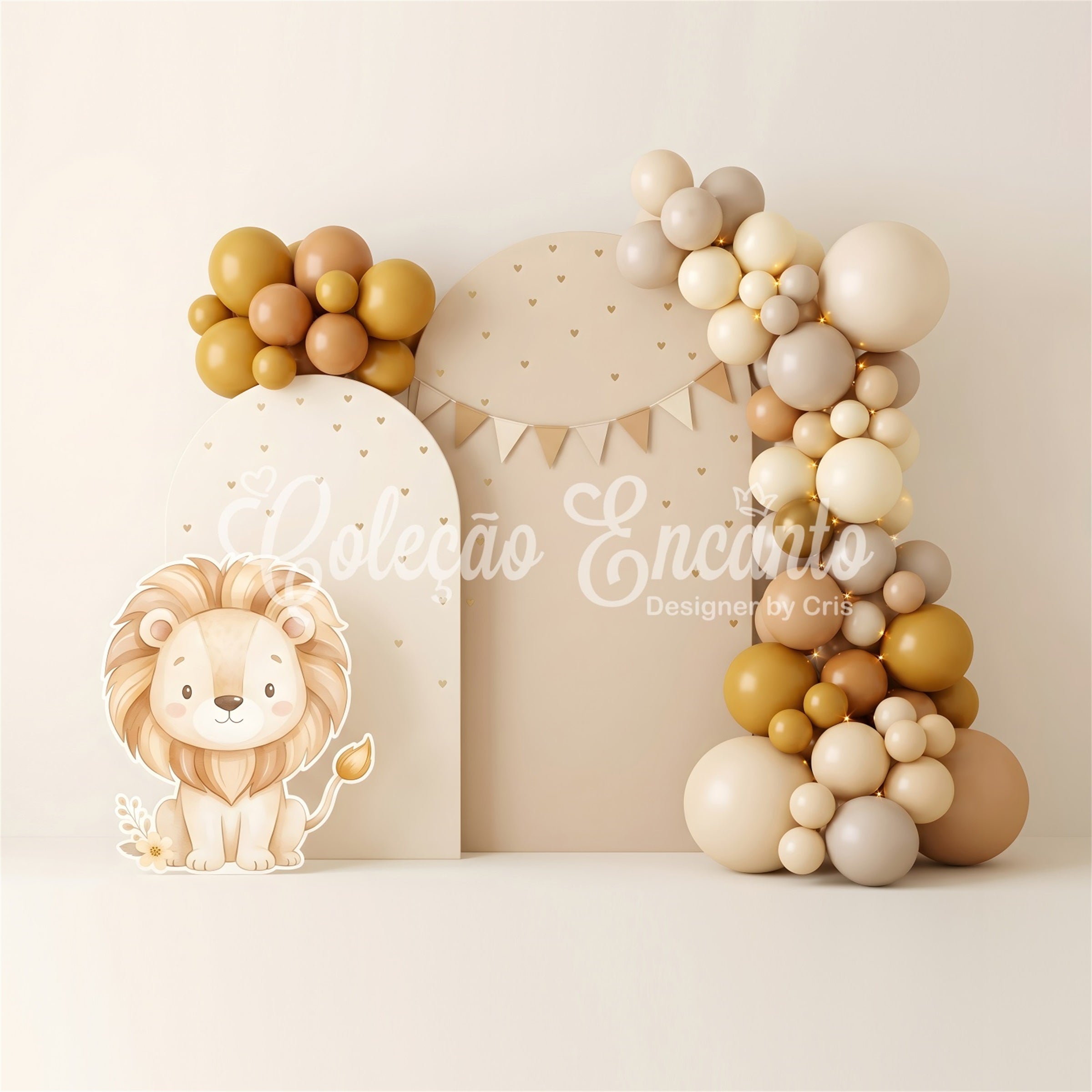 Baby Fotohintergrund Neutral Löwe Goldener Ballonbogen Kinder Hintergrund CEM65-51