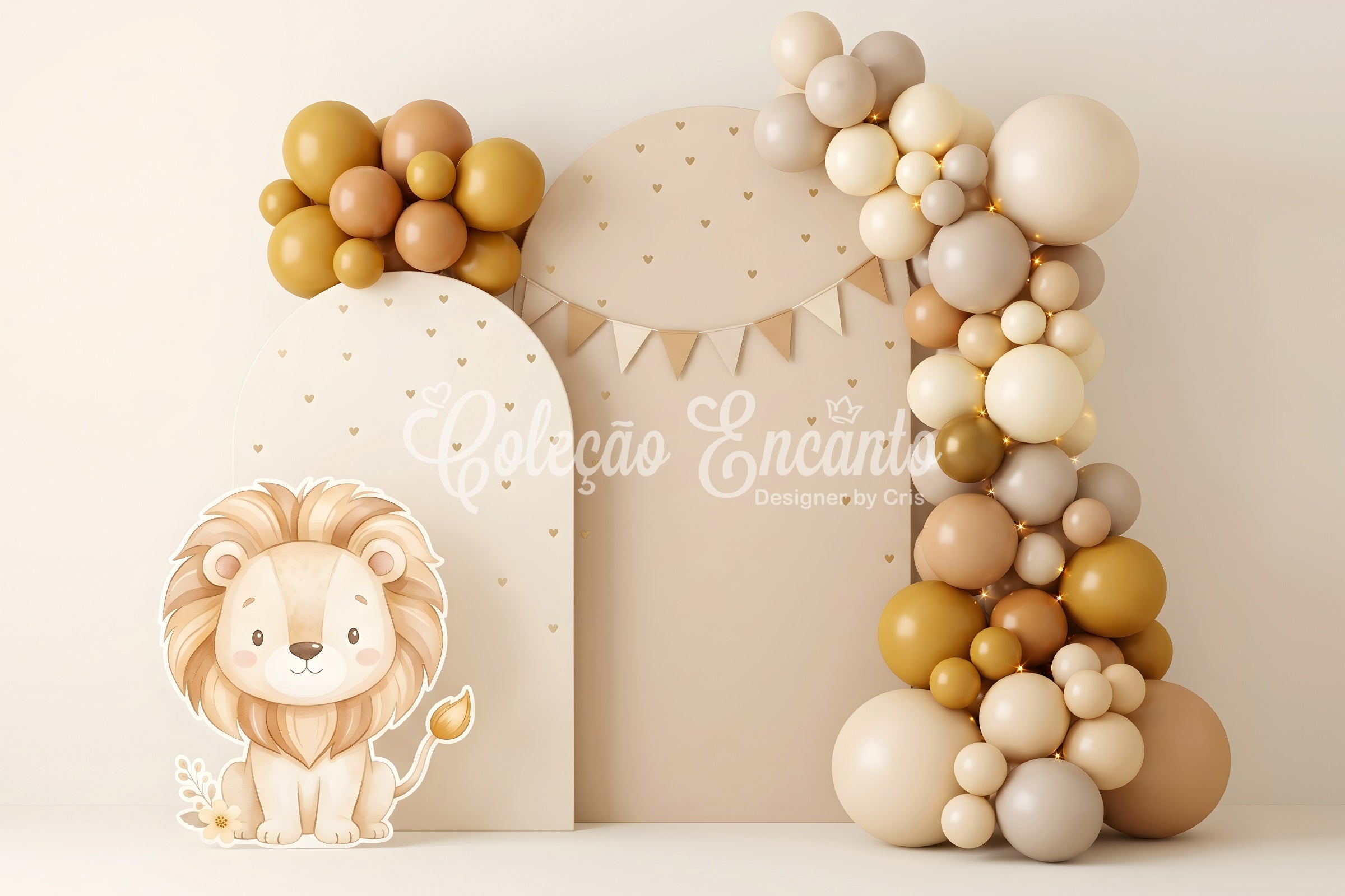 Baby Fotohintergrund Neutral Löwe Goldener Ballonbogen Kinder Hintergrund CEM65-51