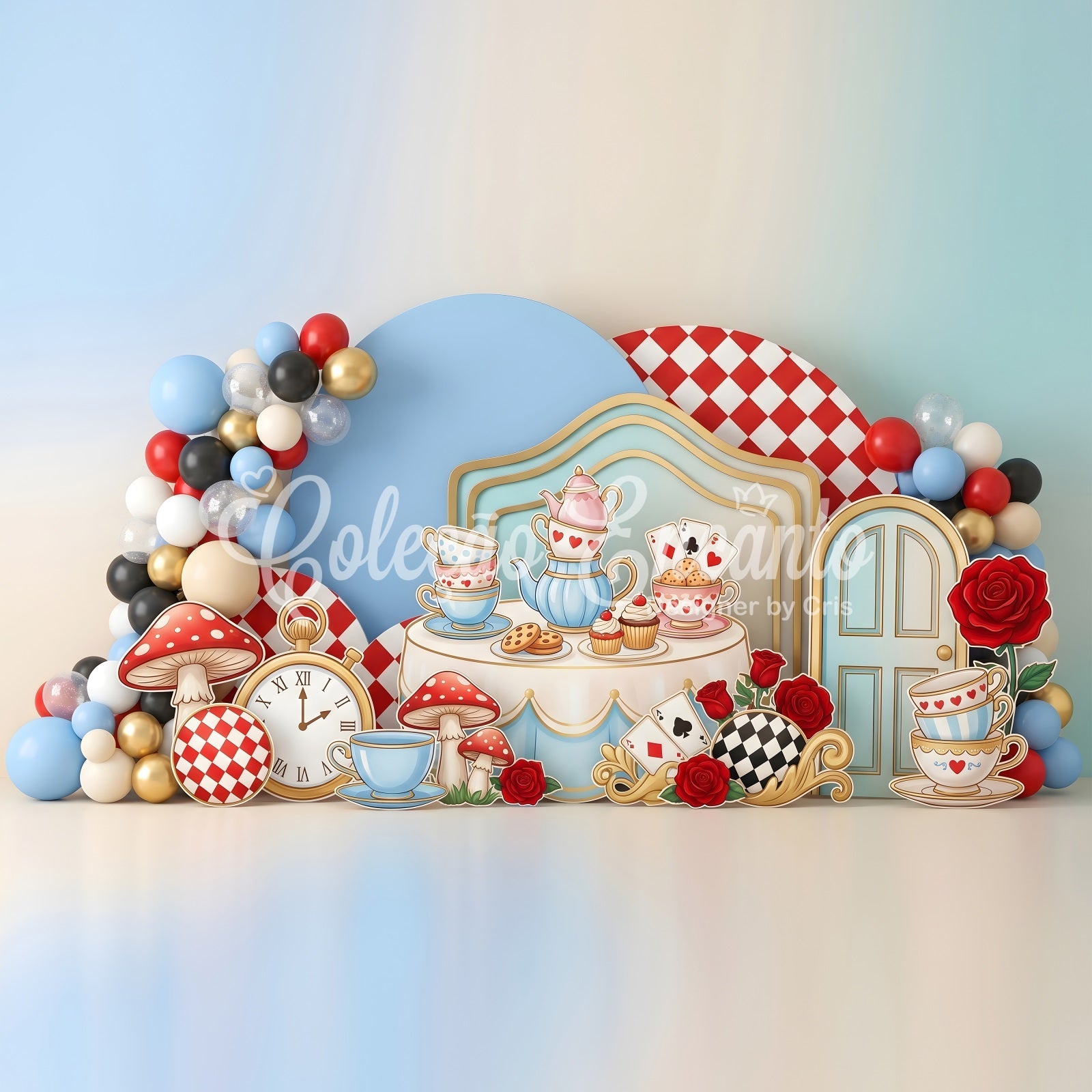 Baby Fotohintergrund Wunderland Teeparty Ballons Kinder Hintergrund CEM65-53