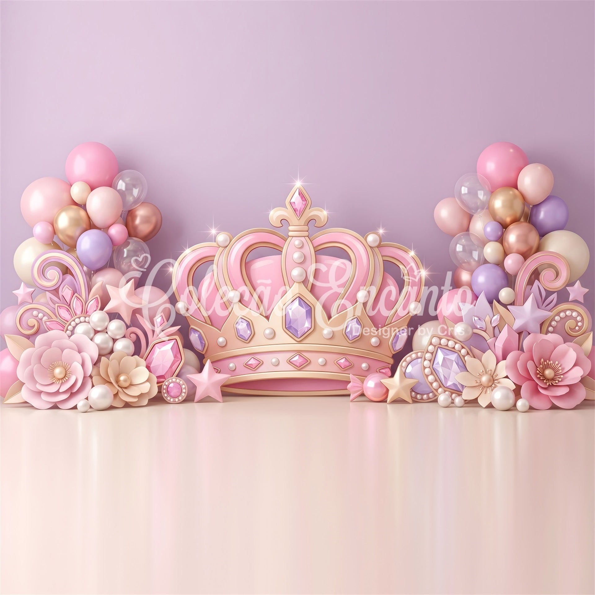 Baby Fotohintergrund Rosa Prinzessin Krone Juwelen Ballons Kinder Kulisse CEM65-54