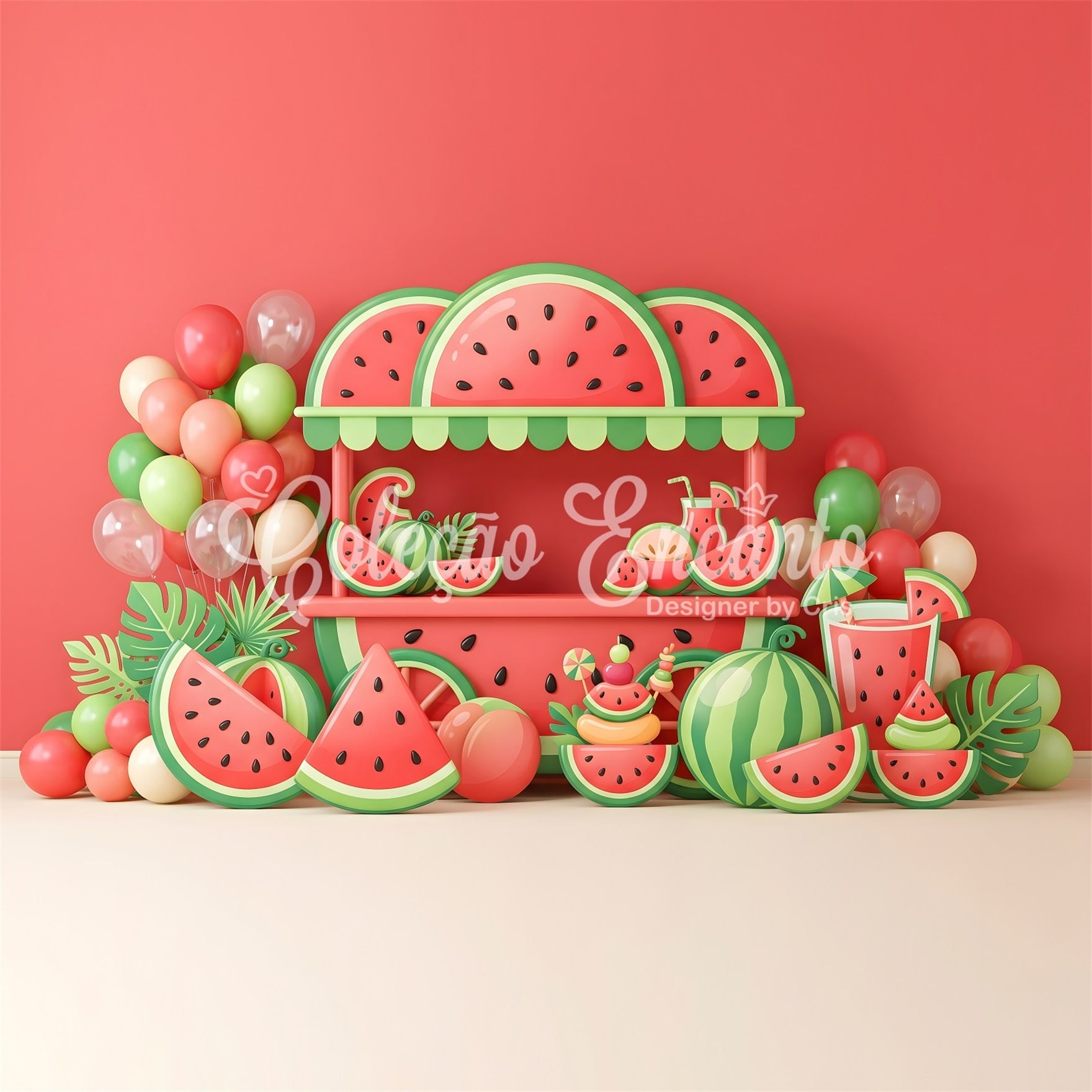 Baby Fotohintergrund Wassermelonenwagen Sommerballons Kinder Hintergrund CEM65-58