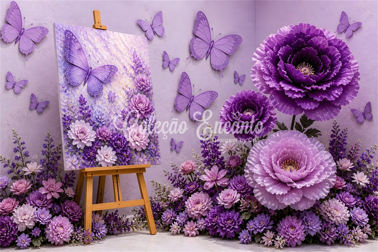 Lila Schmetterling Blumen Baby Fotohintergrund Kinder Fotokulisse CEM65-6