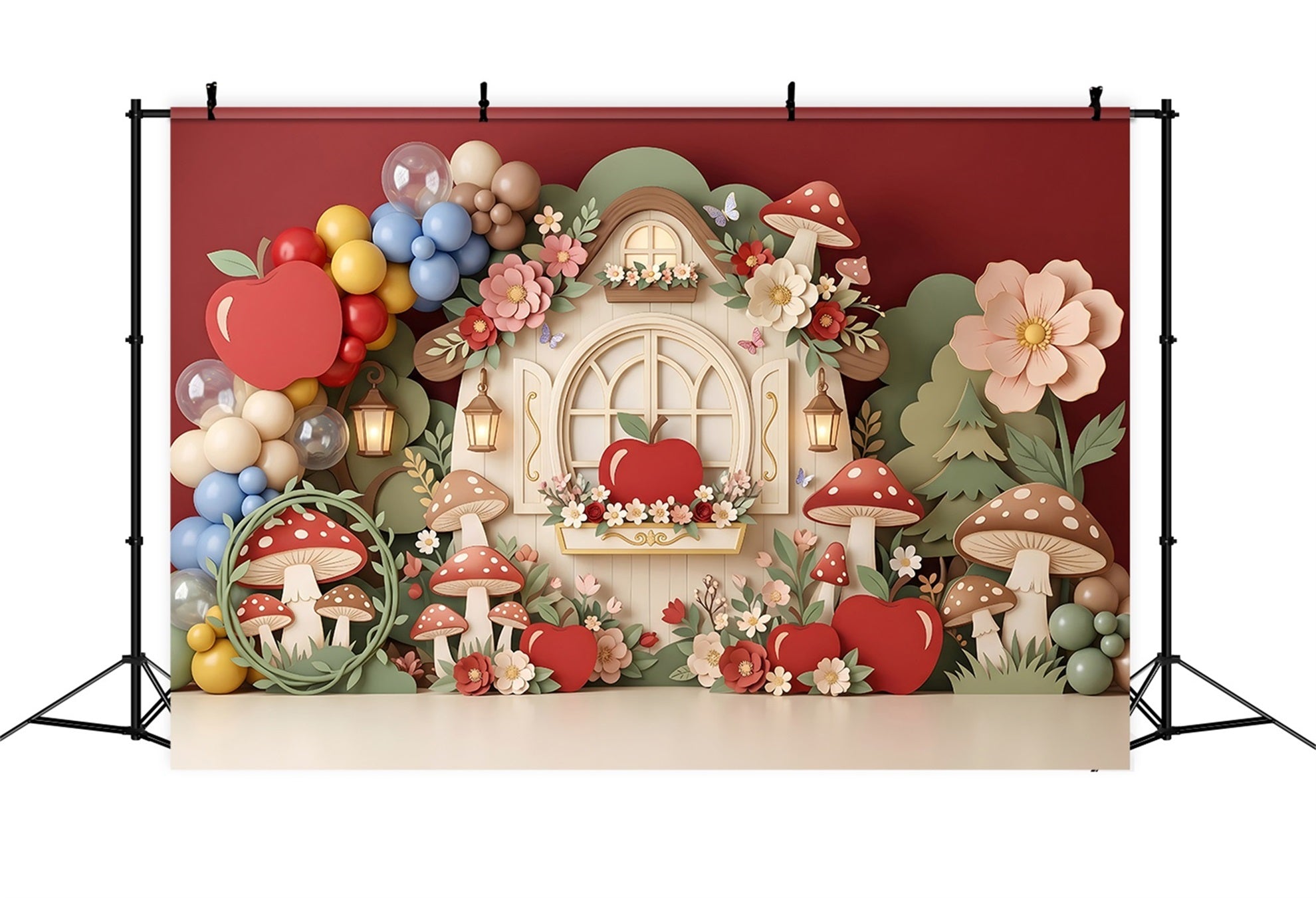 Baby Fotohintergrund Apfel Pilzhütte Ballongarten Kinder Kulisse CEM65-61