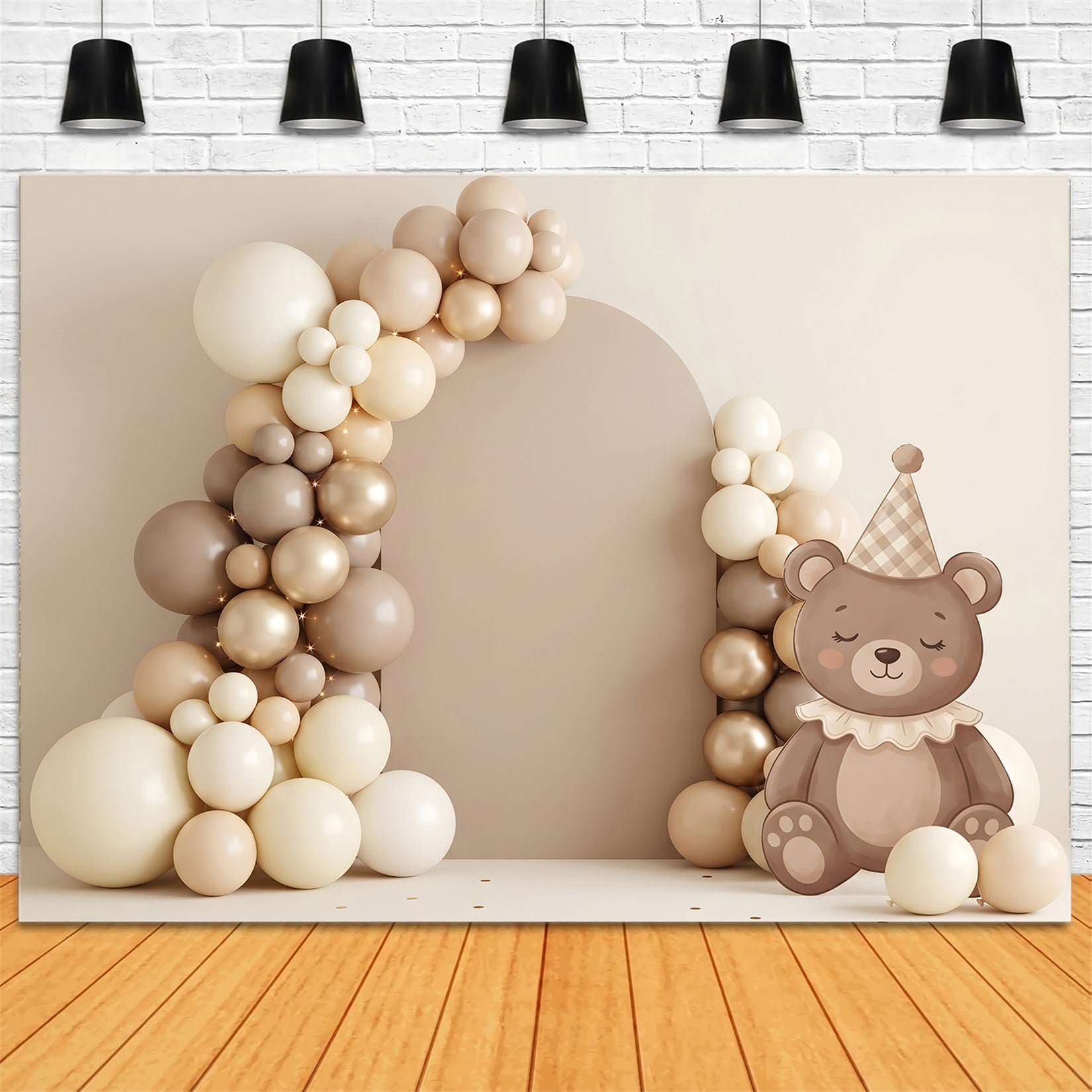 Baby Fotohintergrund Neutral Teddy Ballonbogen Kinder Hintergrund CEM65-64