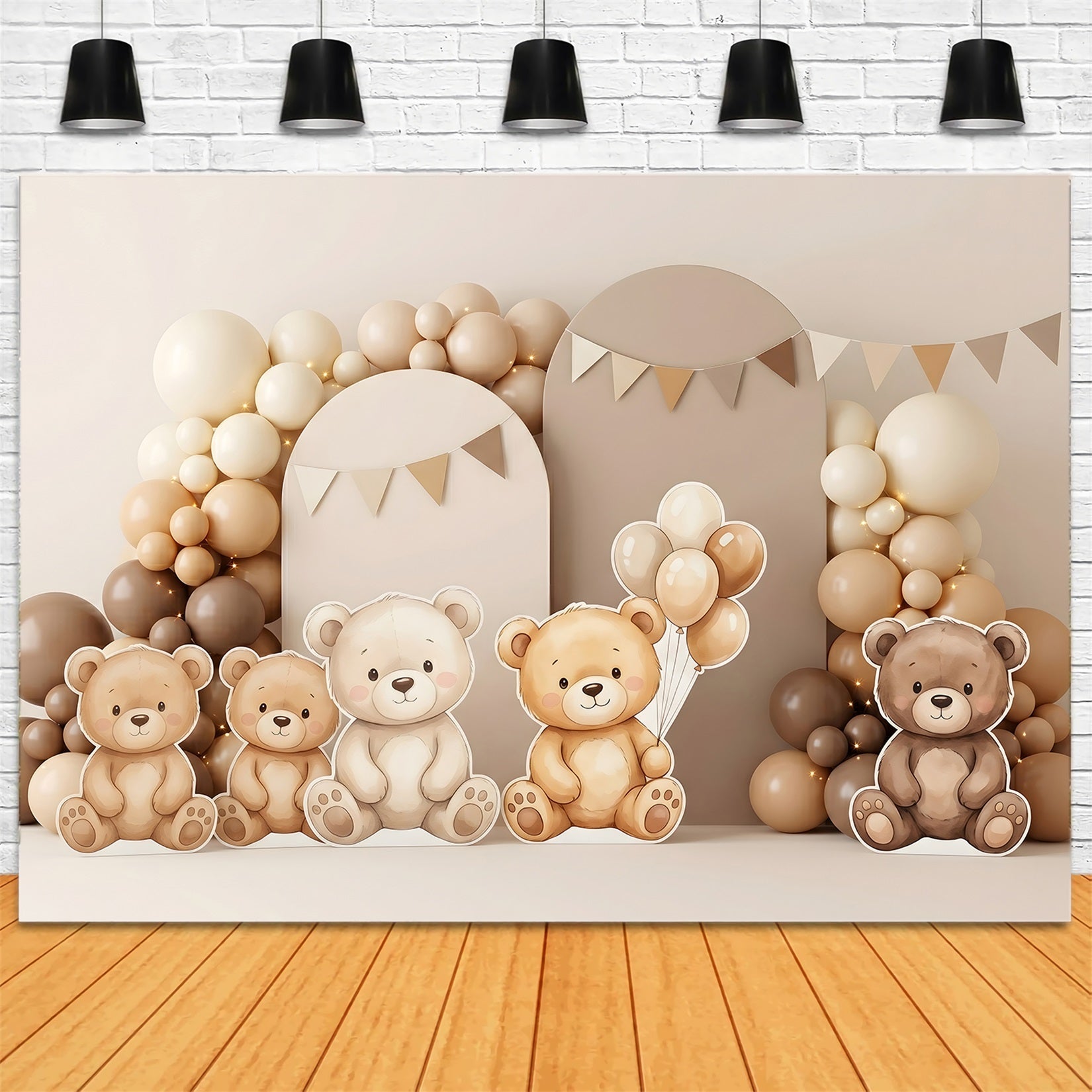 Baby Fotohintergrund Neutral Teddybär Ballonbogen Kinder Kulisse CEM65-65