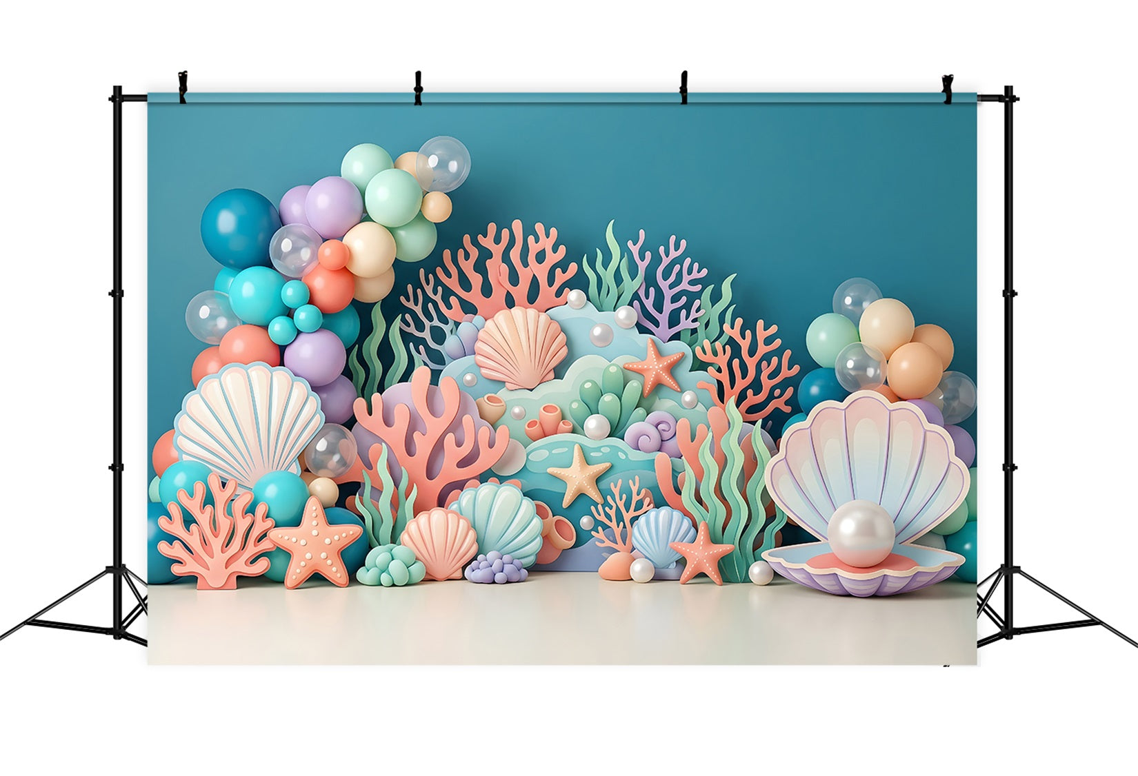 Baby Fotohintergrund Pastell Muscheln Korallen Ballons Kinder Hintergrund CEM65-66
