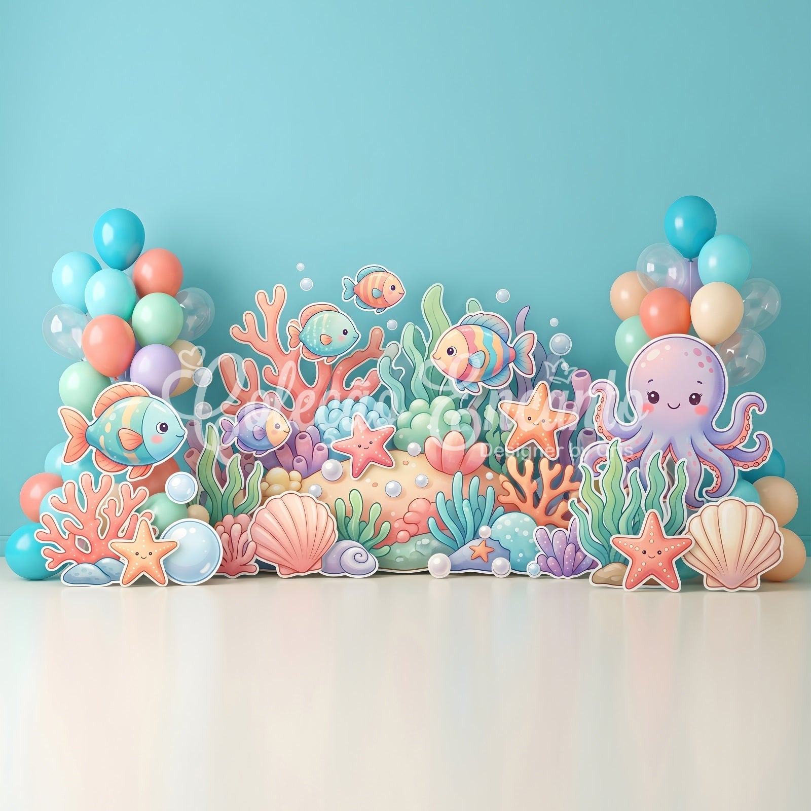 Baby Fotohintergrund Ozean Fische Oktopus Korallen Kinder Kulisse CEM65-67