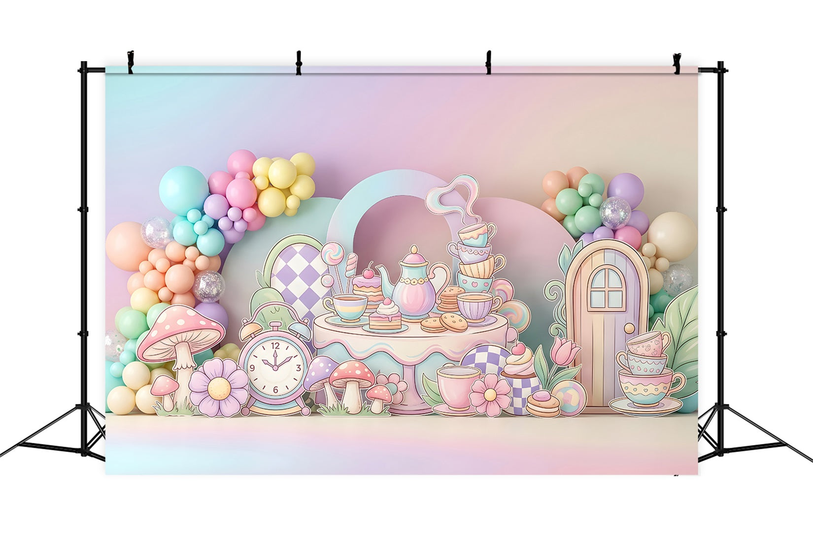 Baby Fotohintergrund Pastell Teeparty Pilzgarten Kinder Kulisse CEM65-68