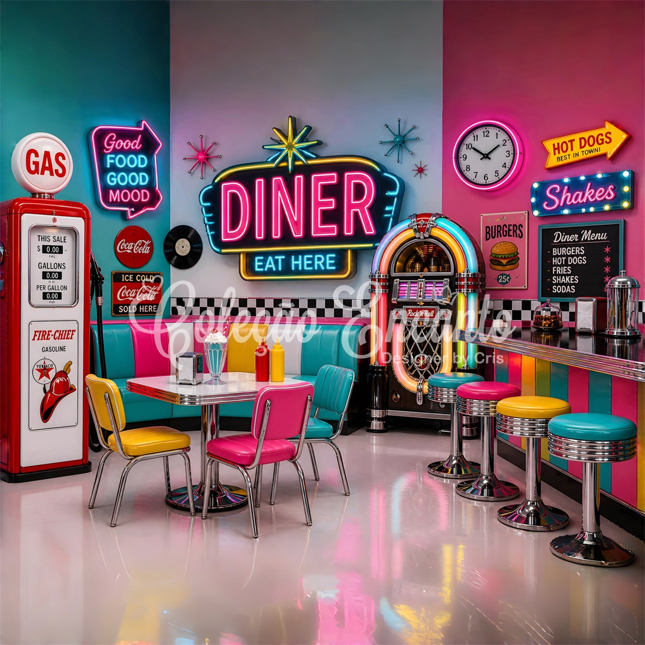 Retro Diner Neon Jukebox Baby Fotohintergrund Kinder Hintergrund CEM65-7