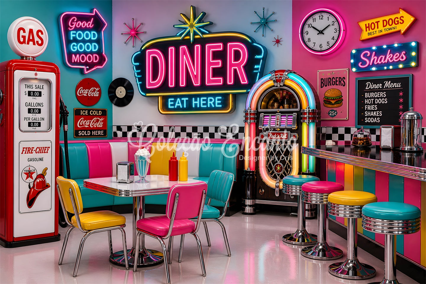Retro Diner Neon Jukebox Baby Fotohintergrund Kinder Hintergrund CEM65-7