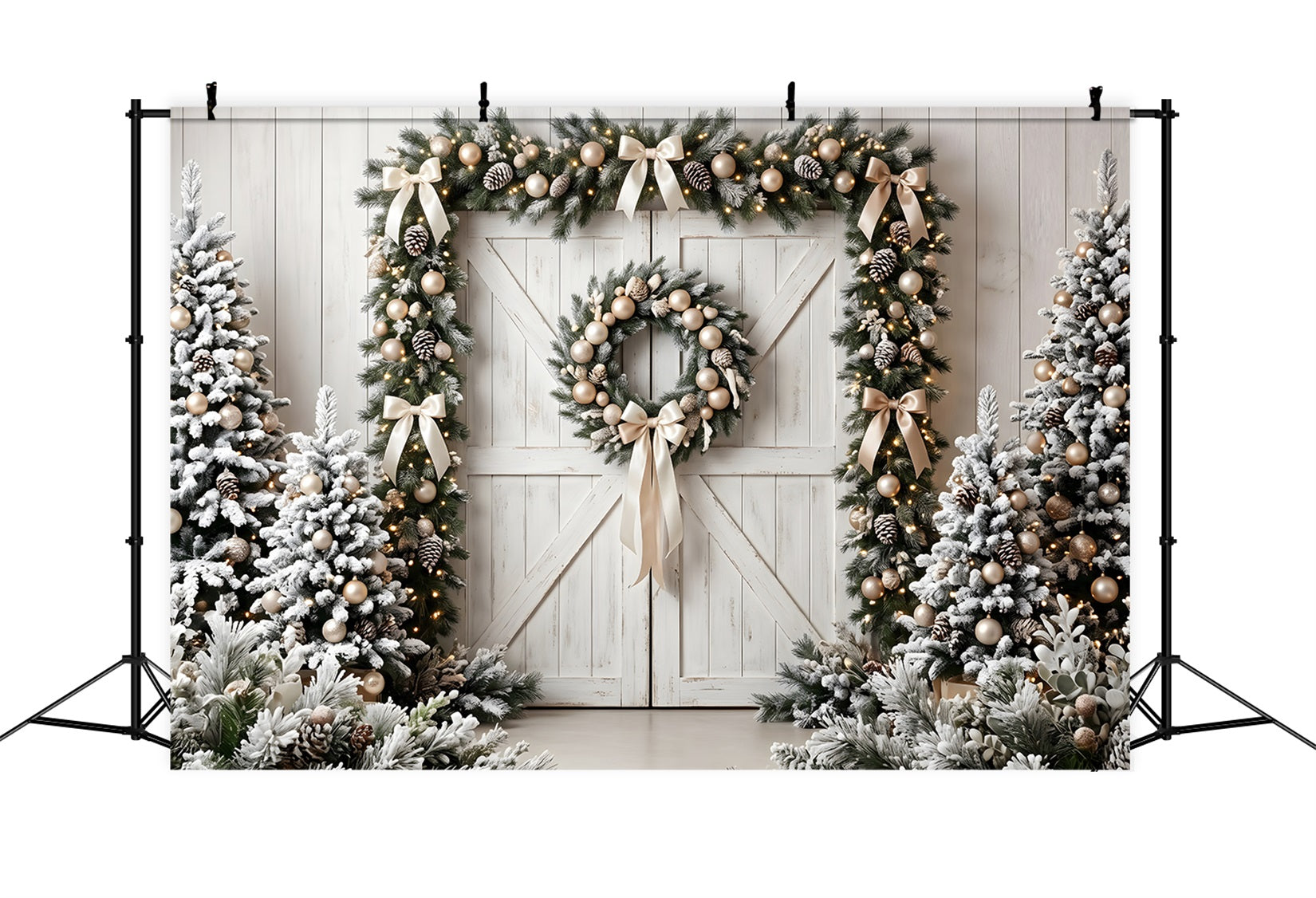 Weihnachten Fotohintergrund Scheunentor Immergrüner Kranz Winter Kulisse CEM65-72