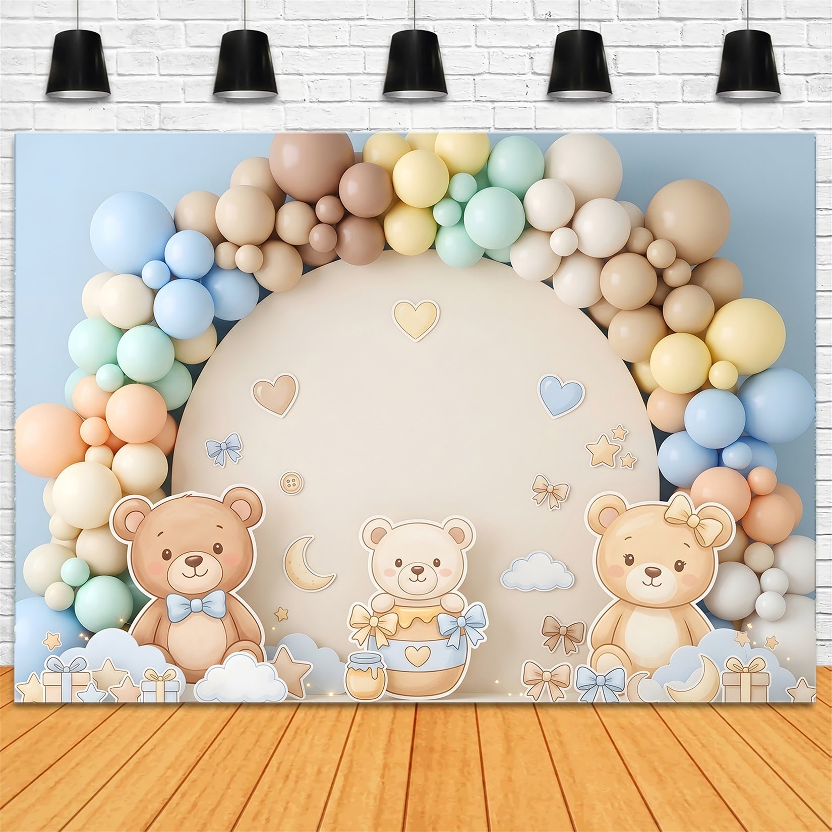 Pastell Teddy Ballonbogen Baby Fotohintergrund Kinder Fotohintergrund CEM65-8