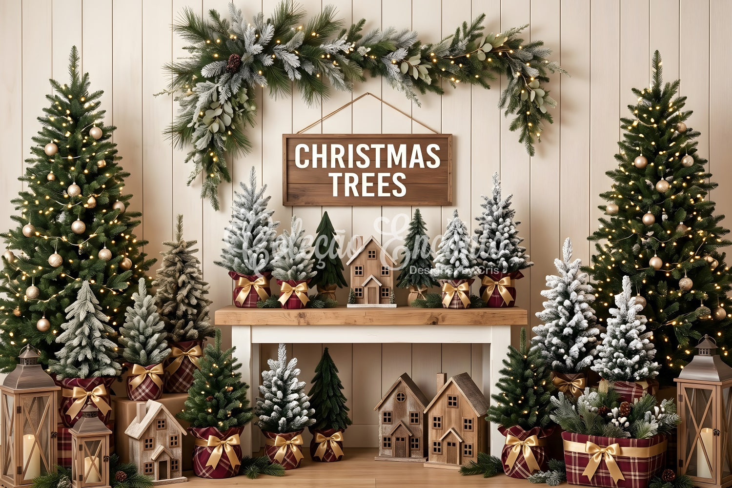 Weihnachten Fotohintergrund Landhaus Weihnachtsladen Kamin Kulisse CEM65-80