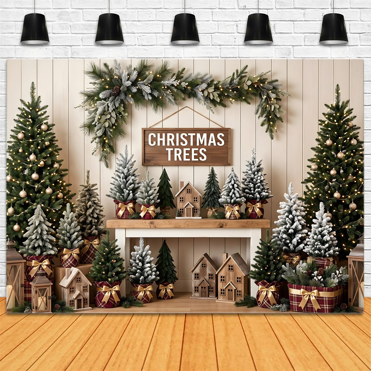 Weihnachten Fotohintergrund Landhaus Weihnachtsladen Kamin Kulisse CEM65-80