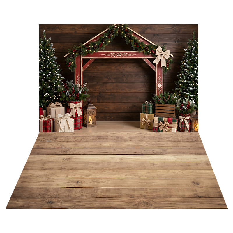 Rustikaler Weihnachtsmarktstand Hintergrund + Natürlicher Holzdielenboden Hintergrund CEMCBS65-30