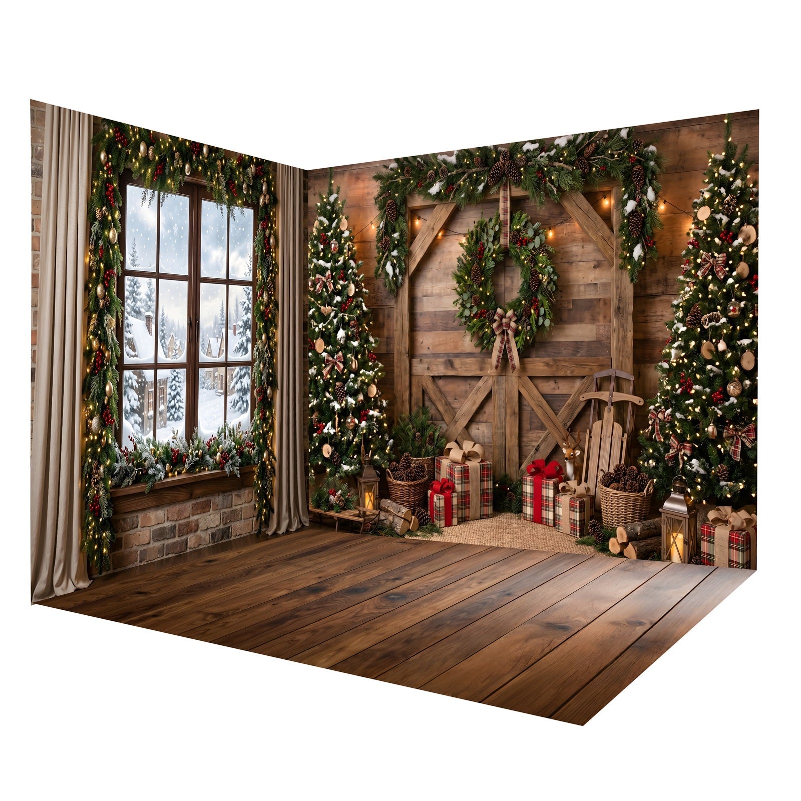 Weihnachts-Fotohintergrund Rustikale Scheune mit Fenster Raumkulissen-Set CEMRMS65-14