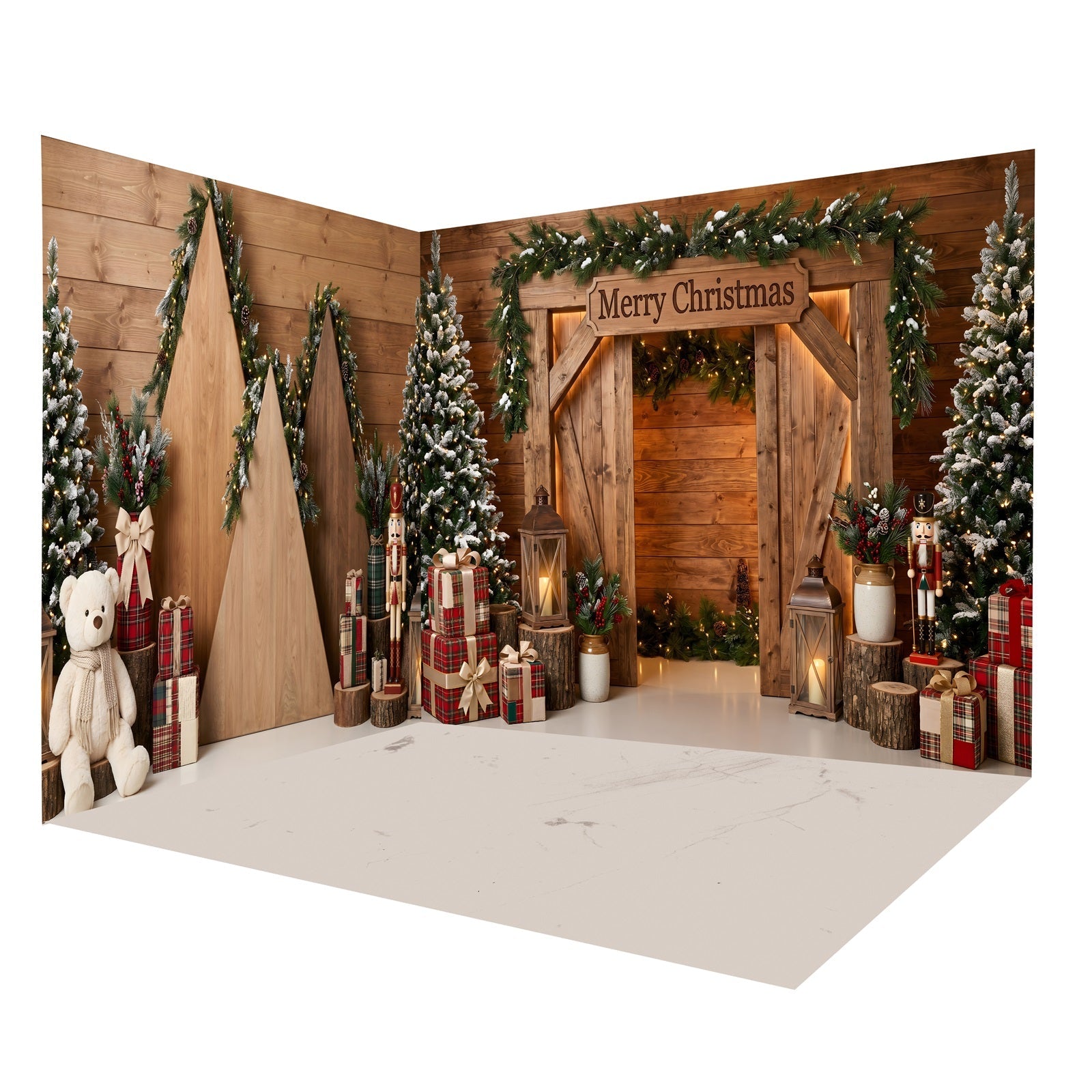 Weihnachts-Fotohintergrund Rustikaler Holzbogen Raumkulissen-Set CEMRMS65-18
