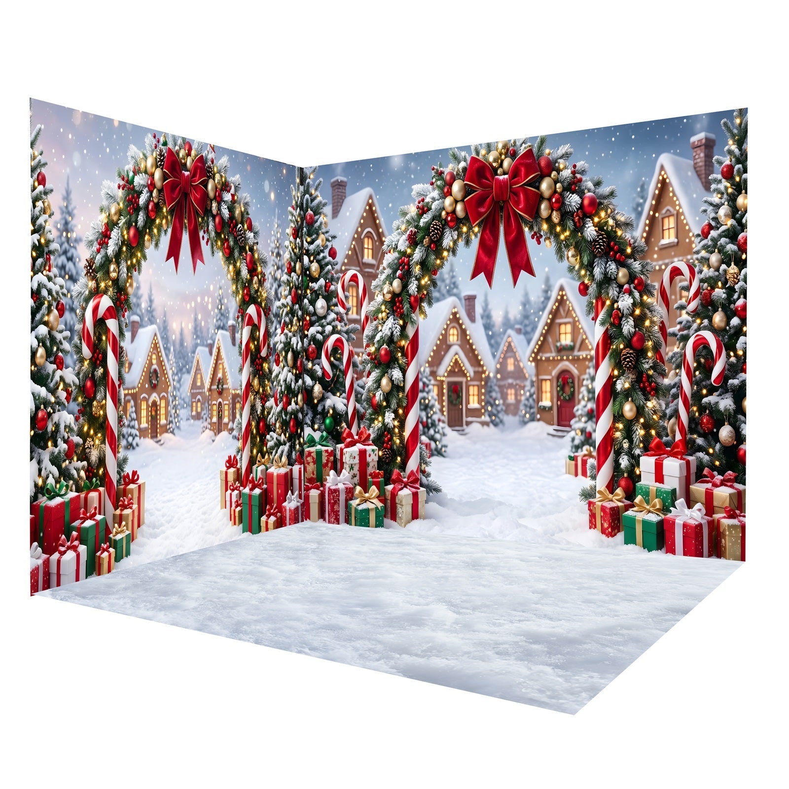 Weihnachtsdorf-Fotohintergrund Zuckerstangenbogen im Festlichen Dorf Raumkulissen-Set CEMRMS65-9