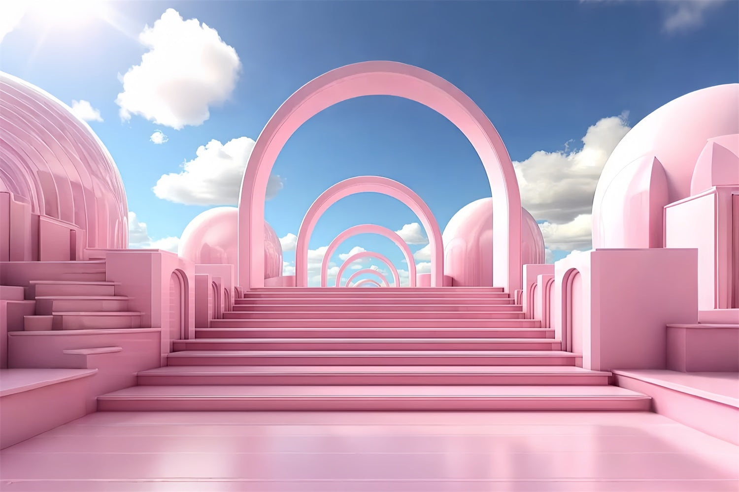 Fashion Doll Backdrop Fotohintergrund Verträumte Pastellbögen Treppe Backdrop CJJ2-101