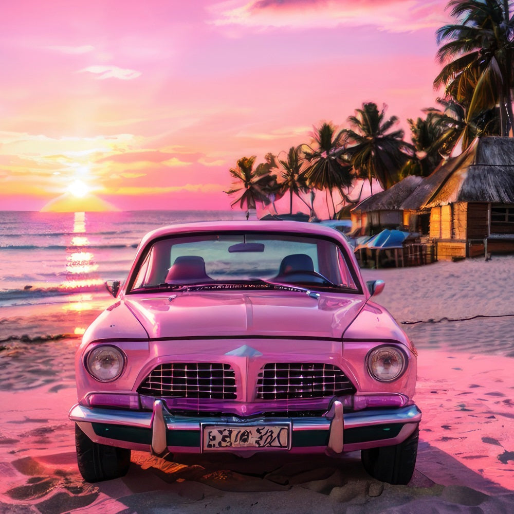 Pink Girl Backdrop Backdrop Design Sonnenuntergang Seaside Car Backdrop CJJ2-115