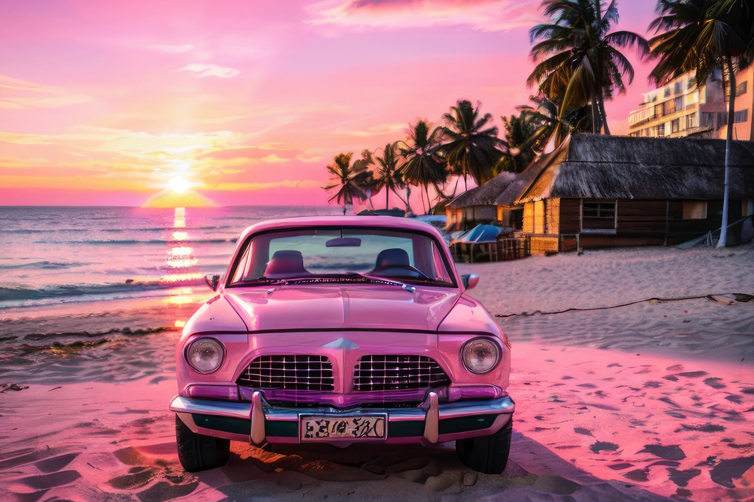Pink Girl Backdrop Backdrop Design Sonnenuntergang Seaside Car Backdrop CJJ2-115