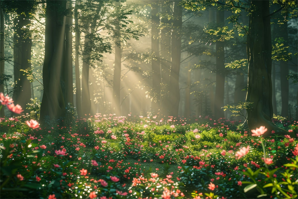 Wald Fotokulissen Verträumte sonnenbeschienene Blumenwiese Hintergrund CJJ2-141
