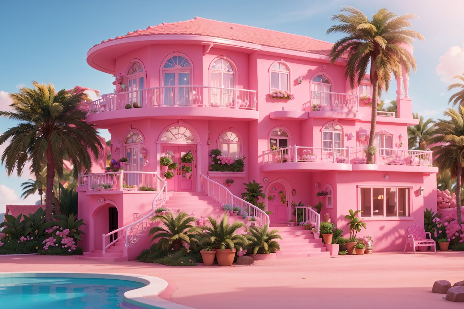 Pink Girl Backdrop Haus Backdrop Tropisches Paradies Pink Villa Backdrop CJJ2-84