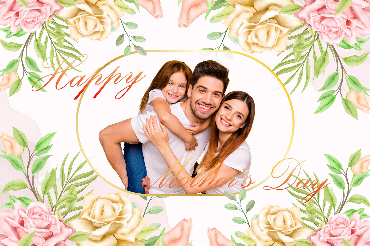 Muttertags-Hintergrundbild zum Anpassen mit goldenem Blumenrahmen CJJ3-122