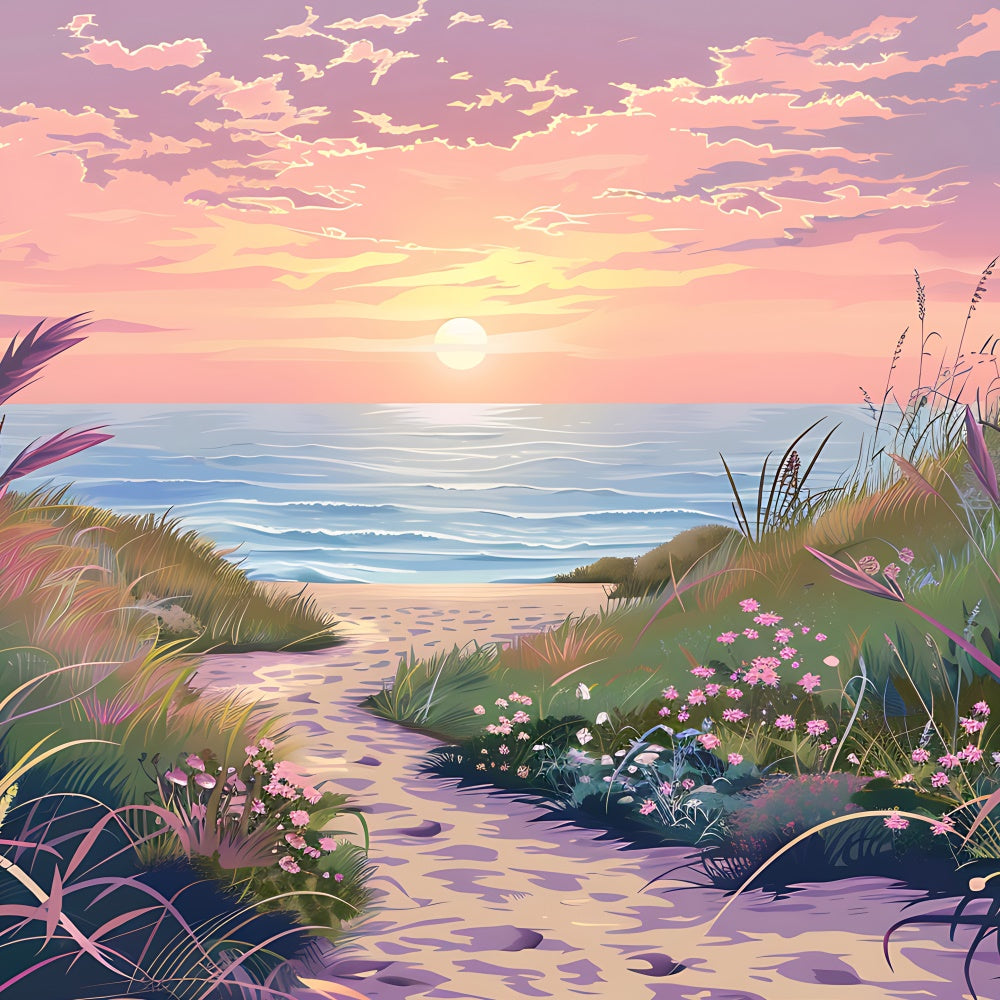 Strand Fotokulisse Sonnenuntergang Floral Beach Trail Sommerhintergrund CJJ3-224