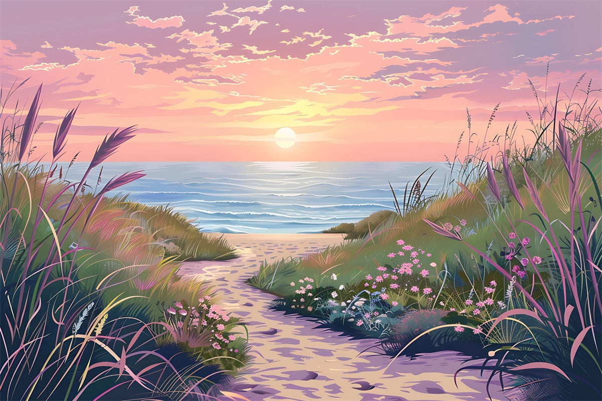 Strand Fotokulisse Sonnenuntergang Floral Beach Trail Sommerhintergrund CJJ3-224
