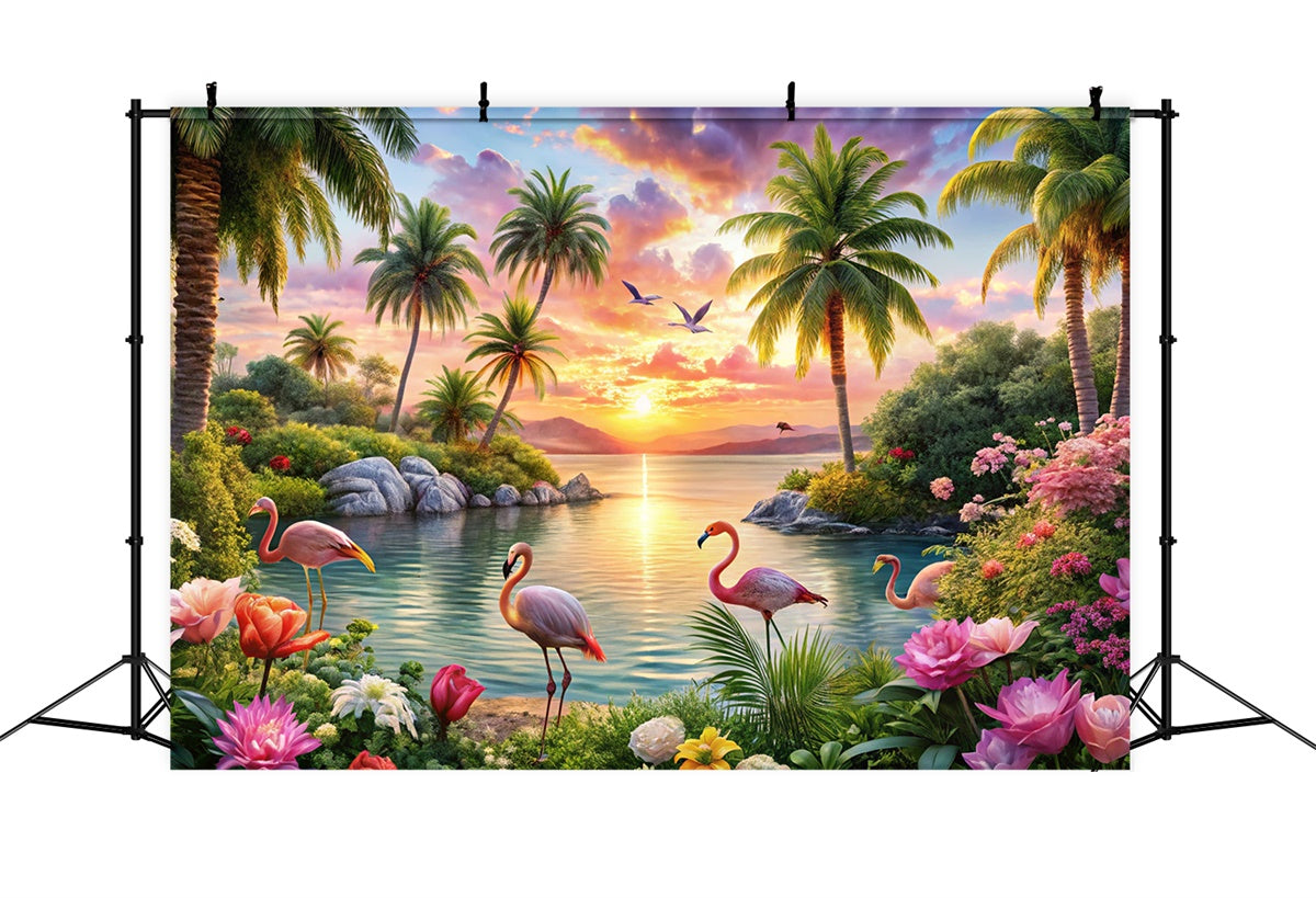 Tropischer Strand Backdrop Insel Flamingo Traum Sommer Hintergrund CJJ3-225