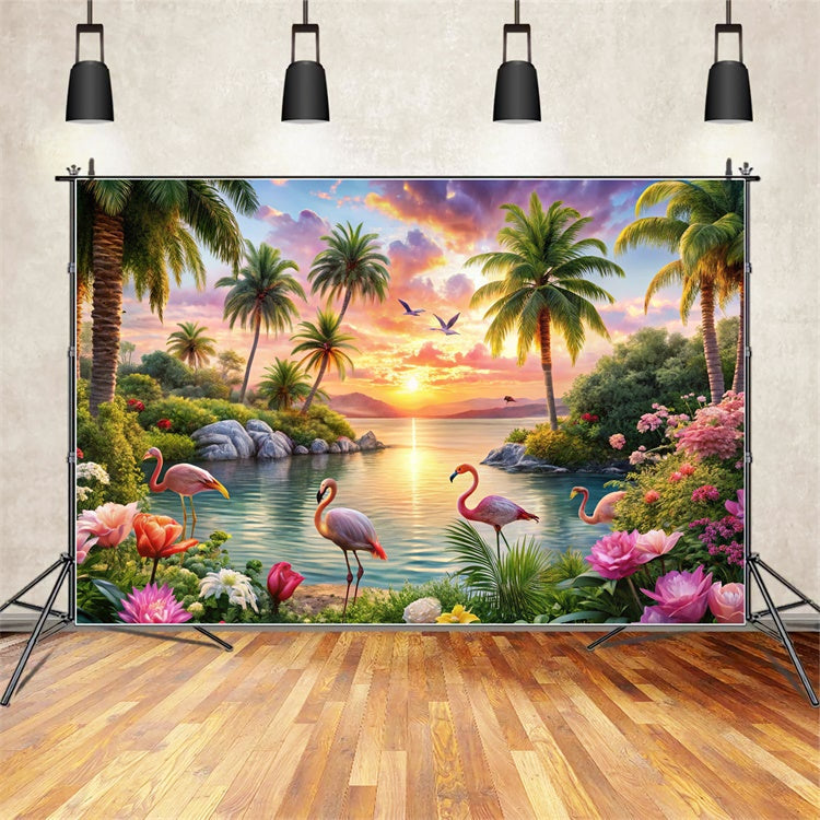 Tropischer Strand Backdrop Insel Flamingo Traum Sommer Hintergrund CJJ3-225