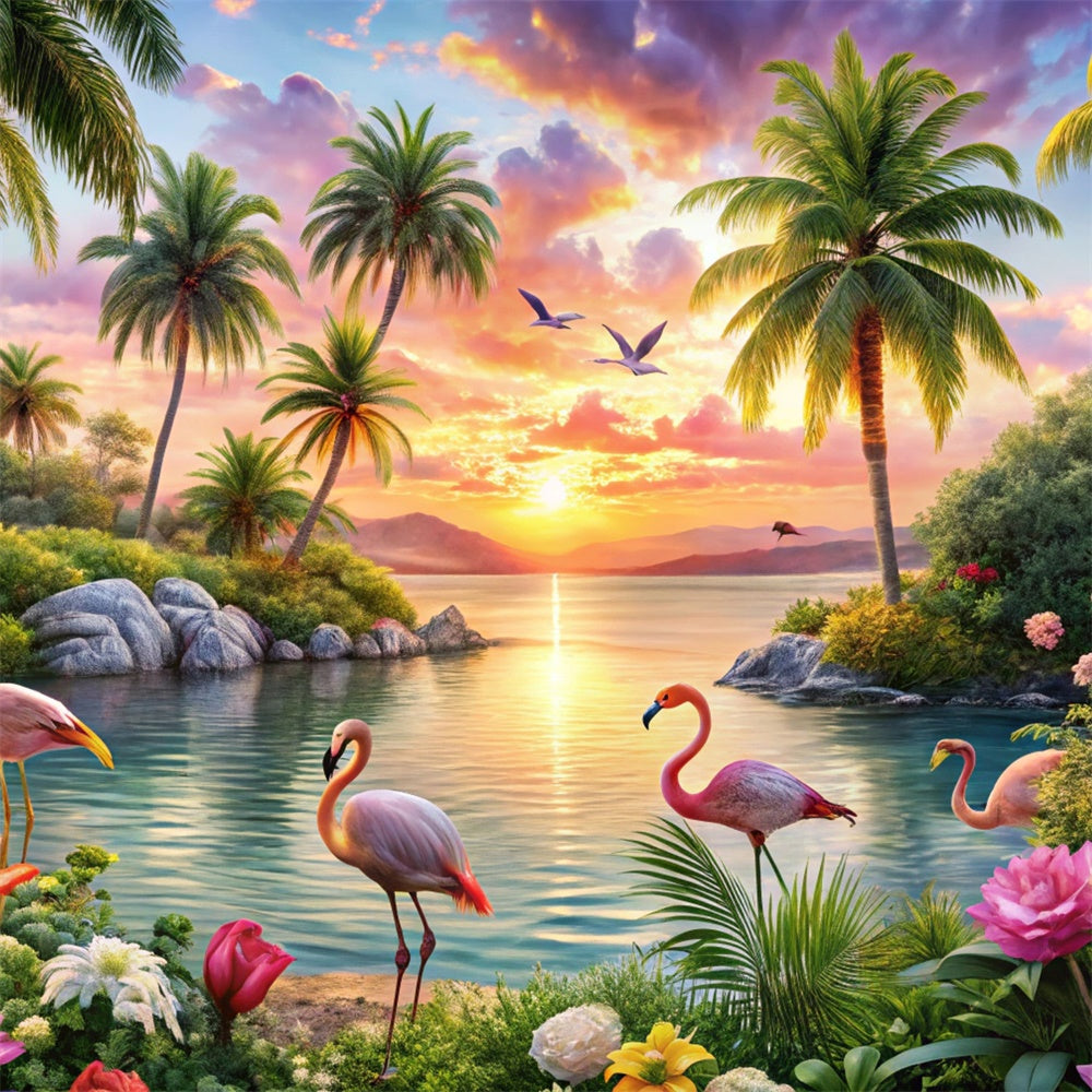 Tropischer Strand Backdrop Insel Flamingo Traum Sommer Hintergrund CJJ3-225