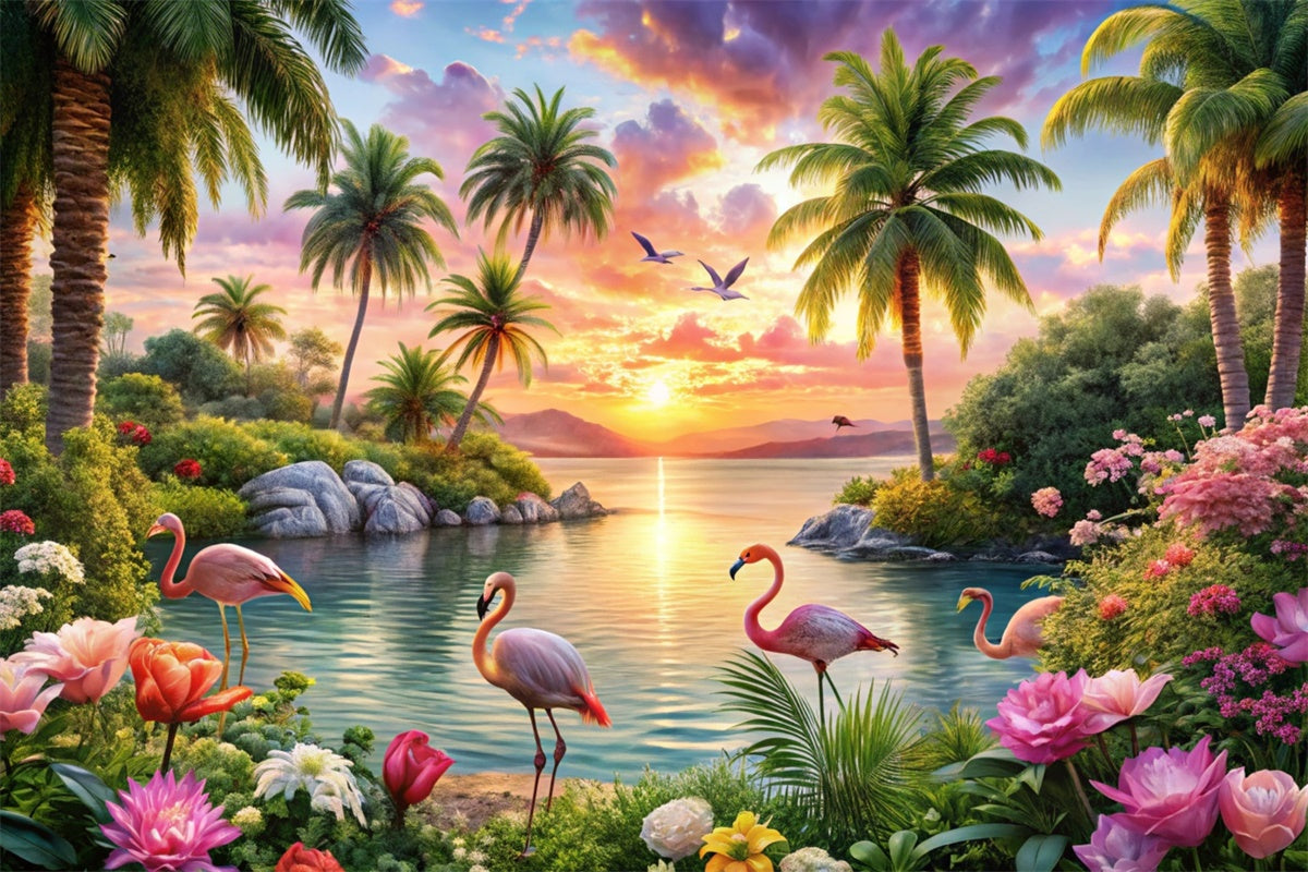Tropischer Strand Backdrop Insel Flamingo Traum Sommer Hintergrund CJJ3-225