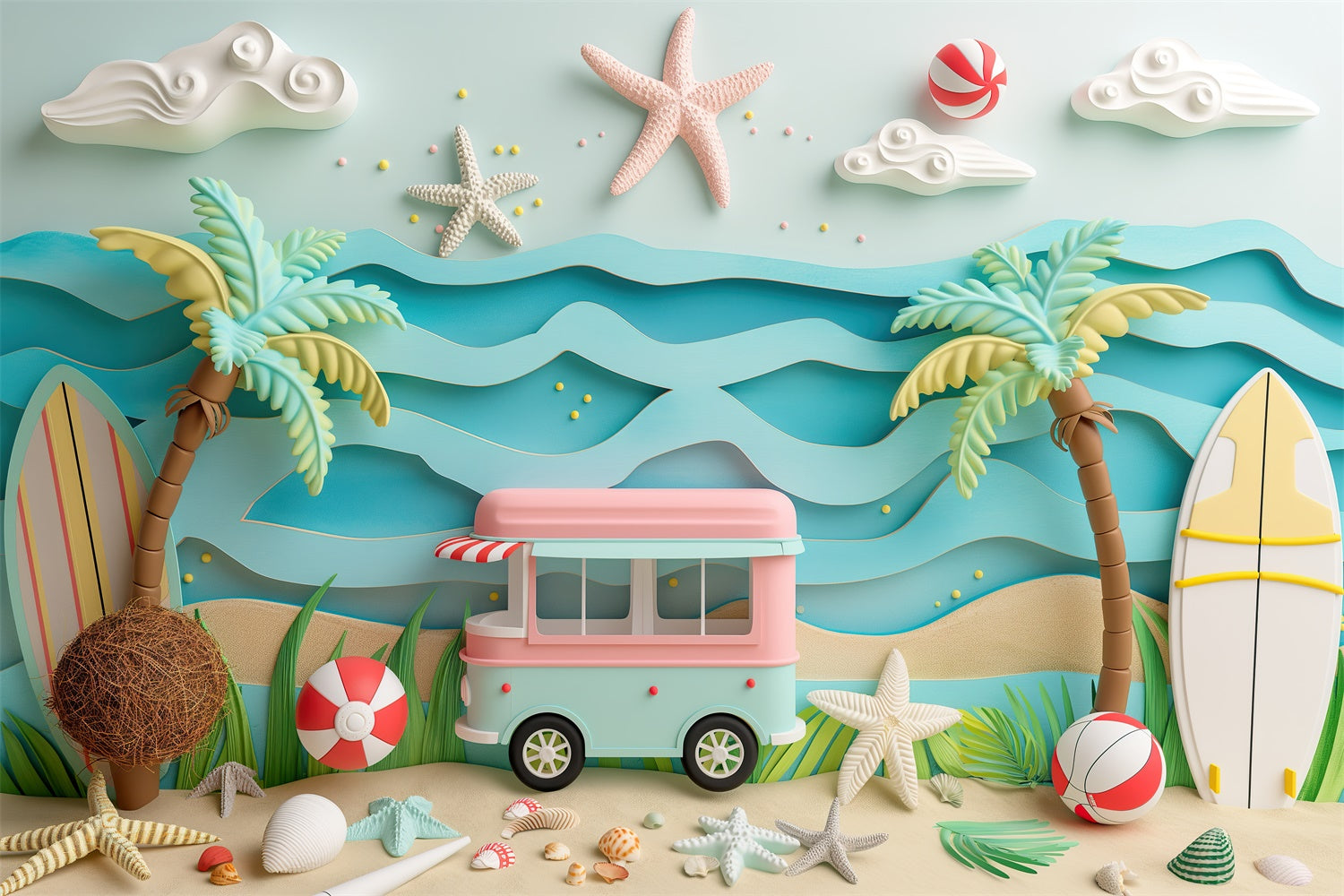 Sommer-Fotokulisse Kinder Strand Party Tropische Kulisse CJJ3-226