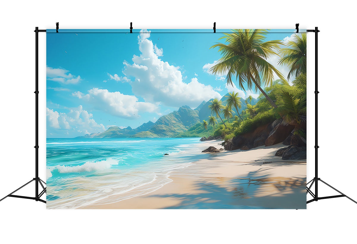 Fotohintergrund Strand Blauer Ozean Palme Sommerhintergrund CJJ3-228