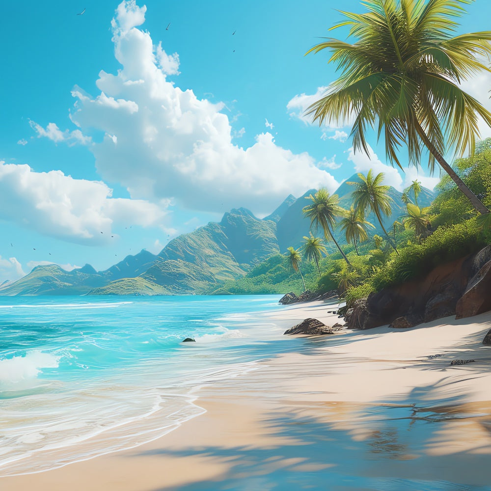 Fotohintergrund Strand Blauer Ozean Palme Sommerhintergrund CJJ3-228