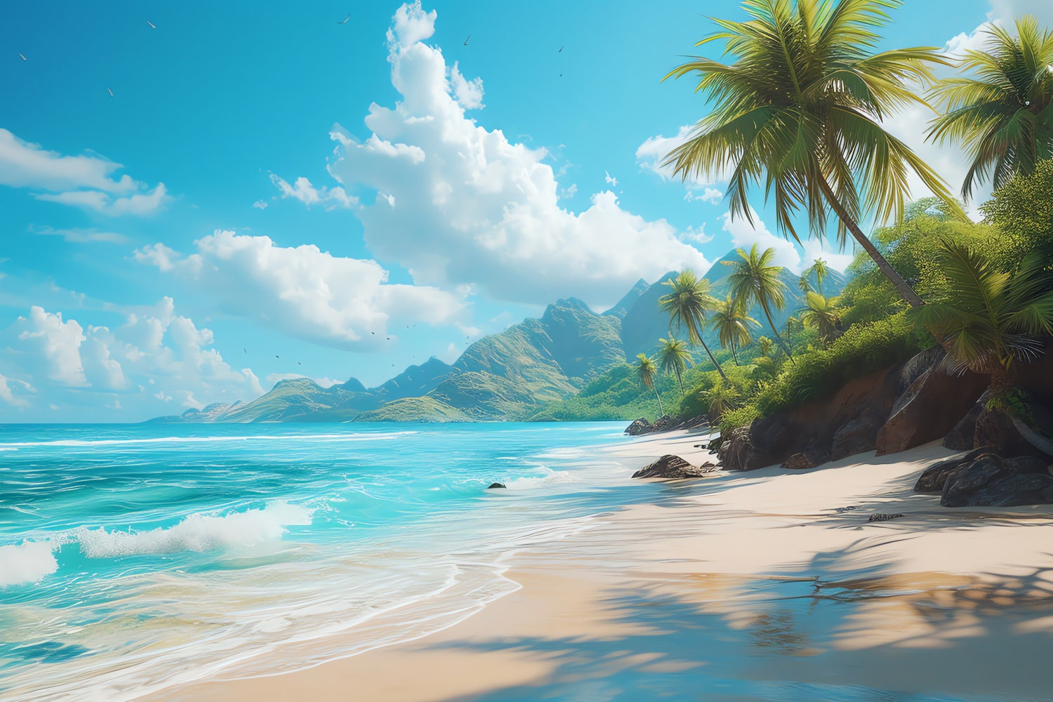 Fotohintergrund Strand Blauer Ozean Palme Sommerhintergrund CJJ3-228