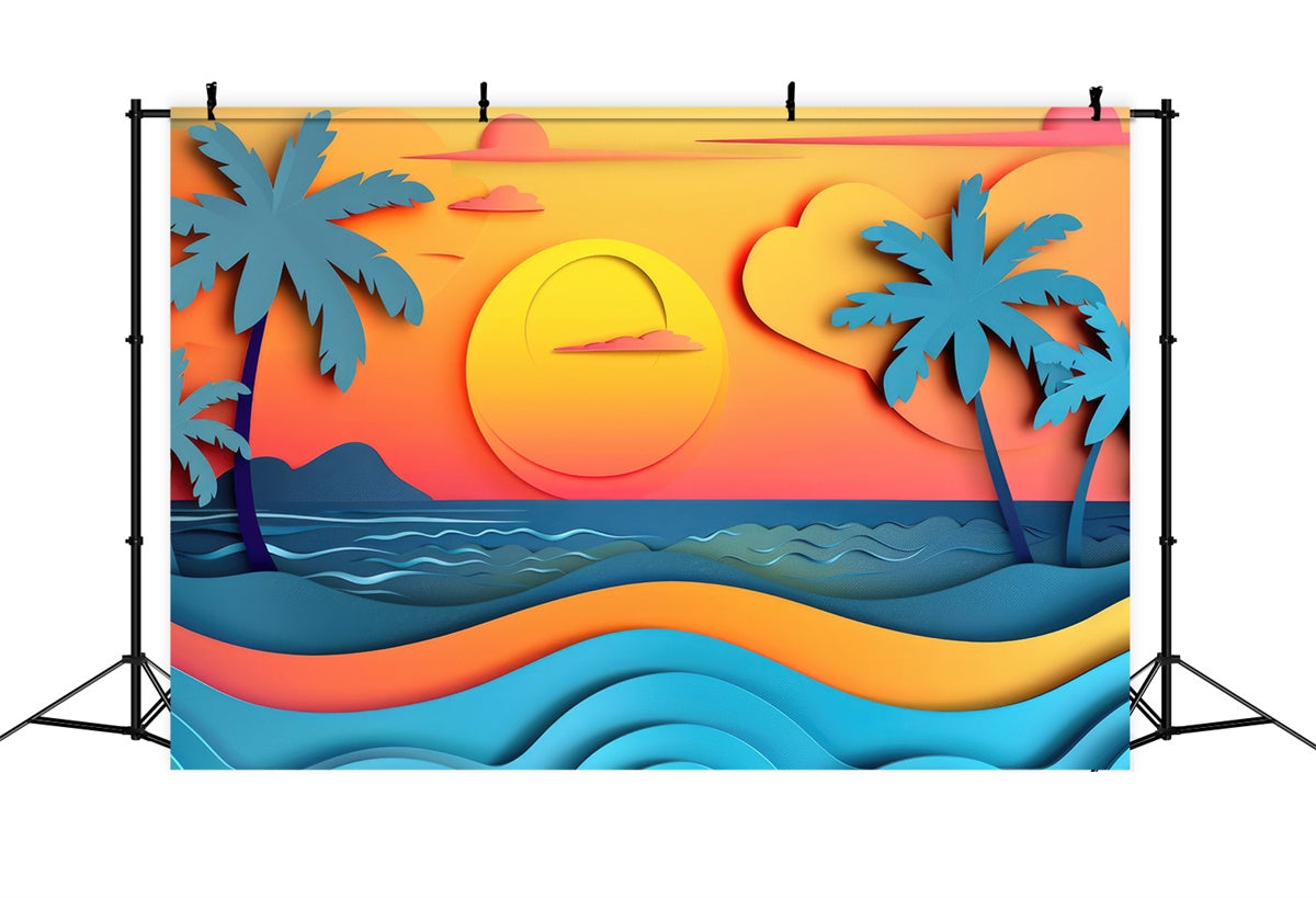 Sommer-Fotokulisse Sonnenuntergang Palmen Meer Hintergrund CJJ3-230
